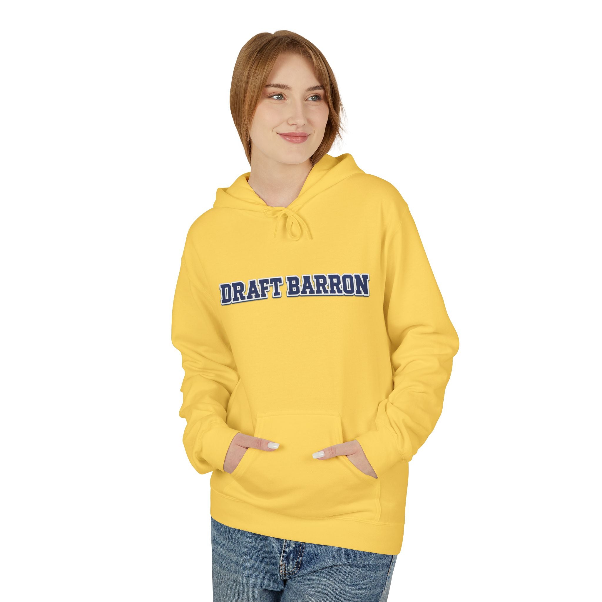 Draft Barron Hoodie | Collegiate Text Logo, White Pullover