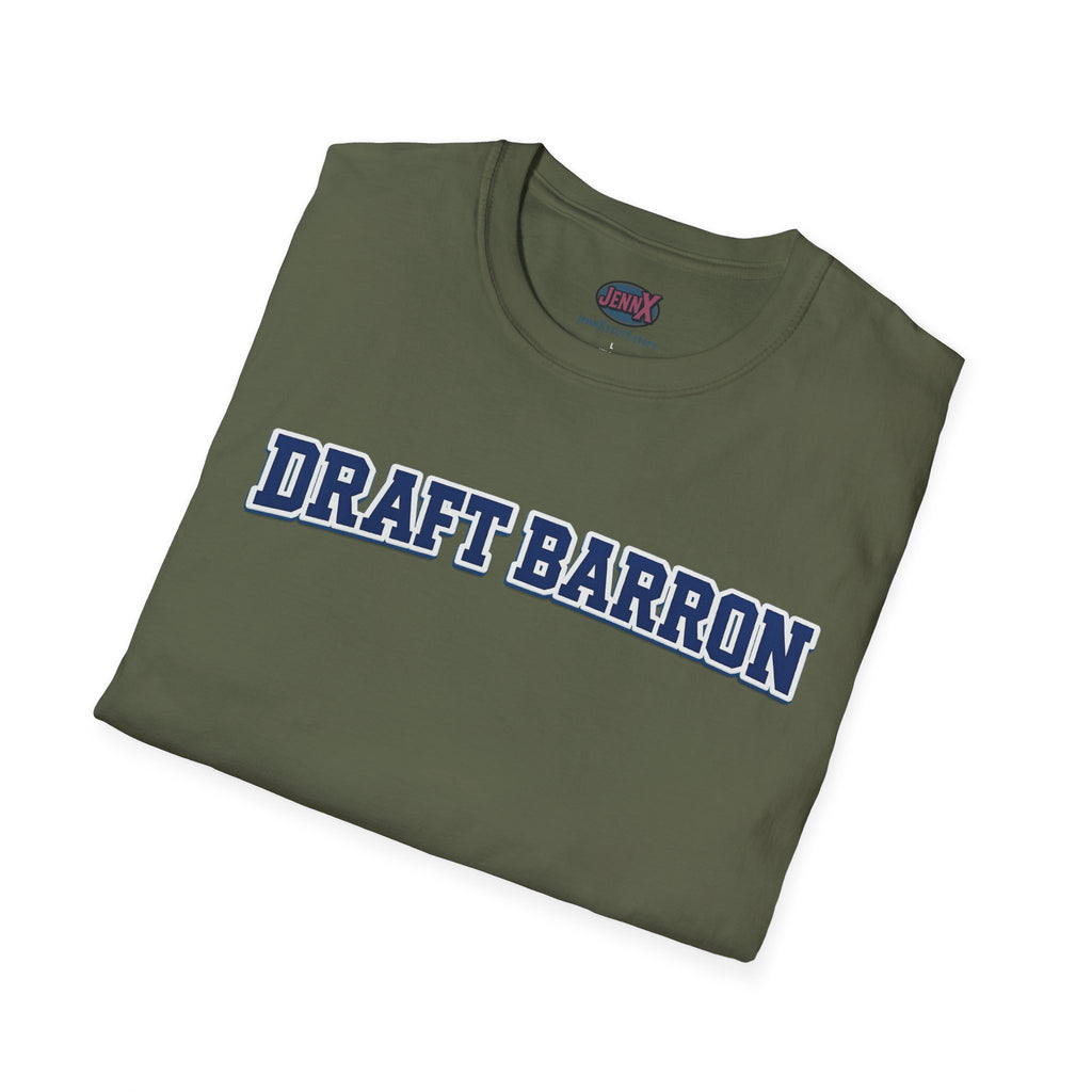 Draft Barron T-Shirt | Collegiate Block Text, White Tee