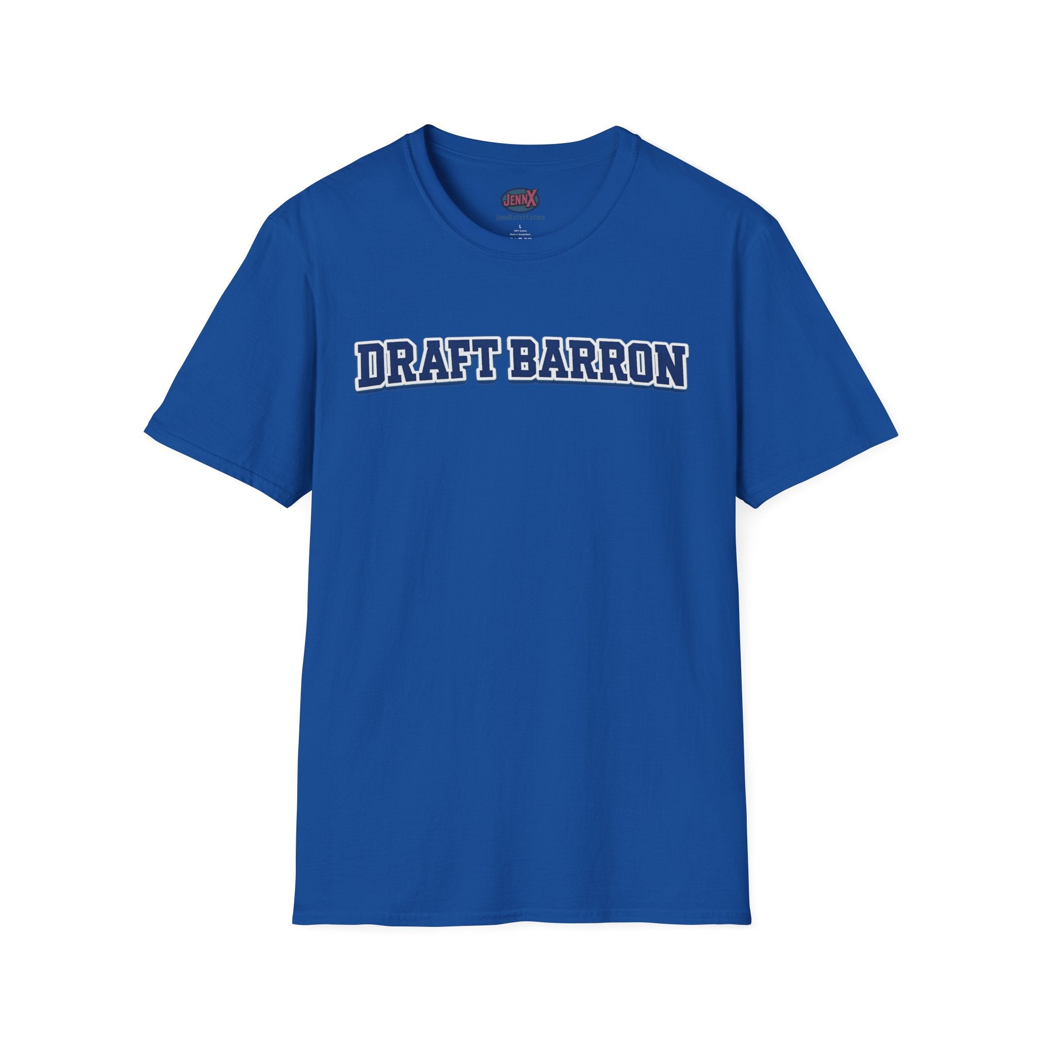 Draft Barron T-Shirt | Collegiate Block Text, White Tee