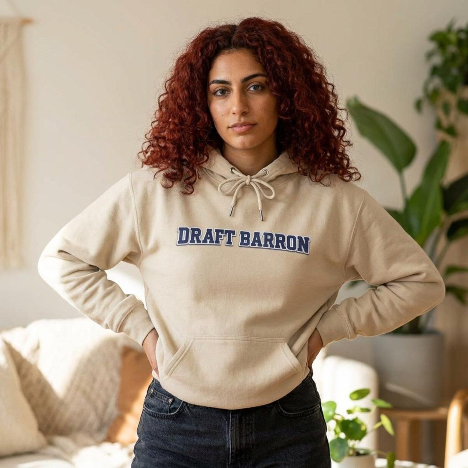 Draft Barron Hoodie | Collegiate Text Logo, White Pullover