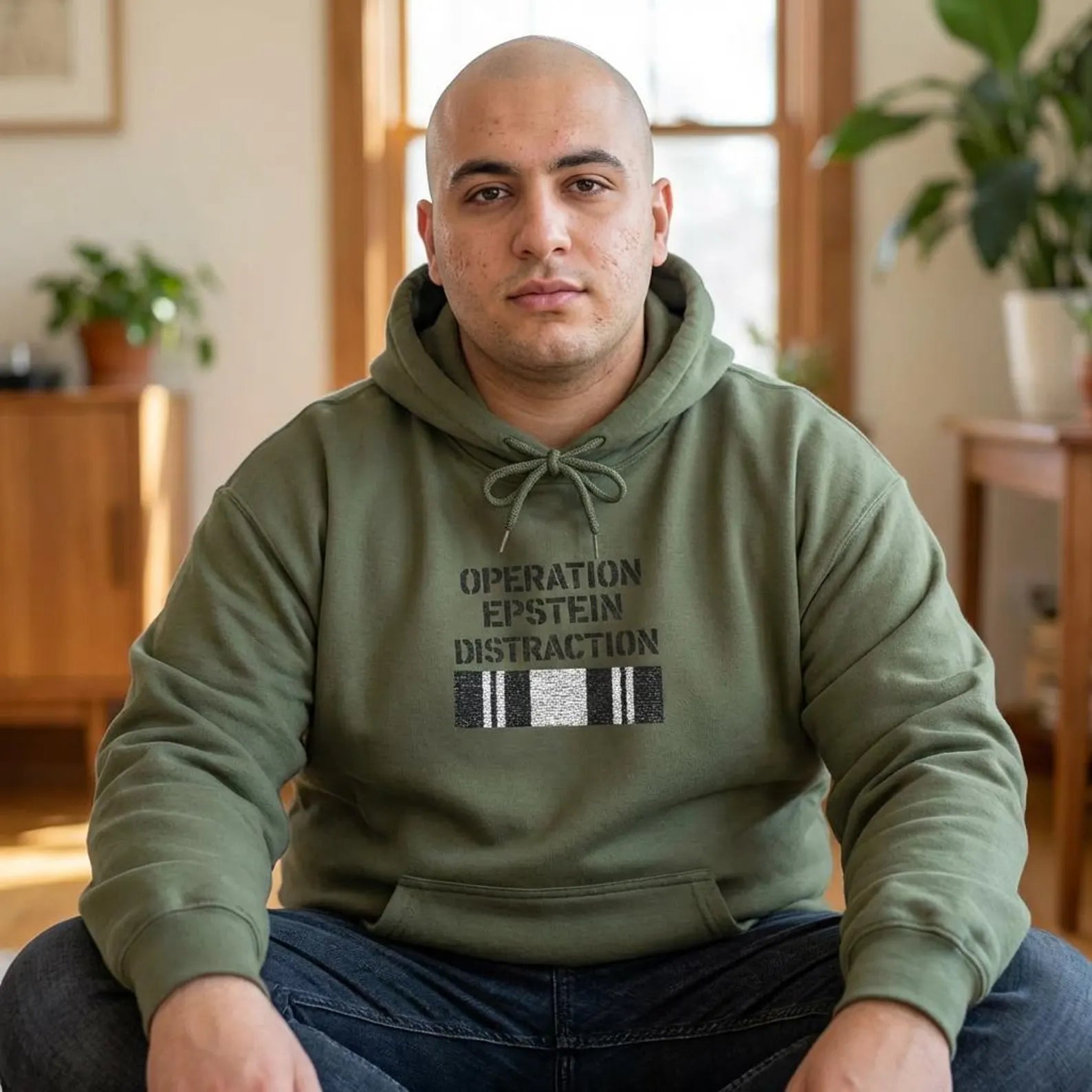 Operation Epstein Distraction Embroidered Hoodie – Iran War Protest Hoodie