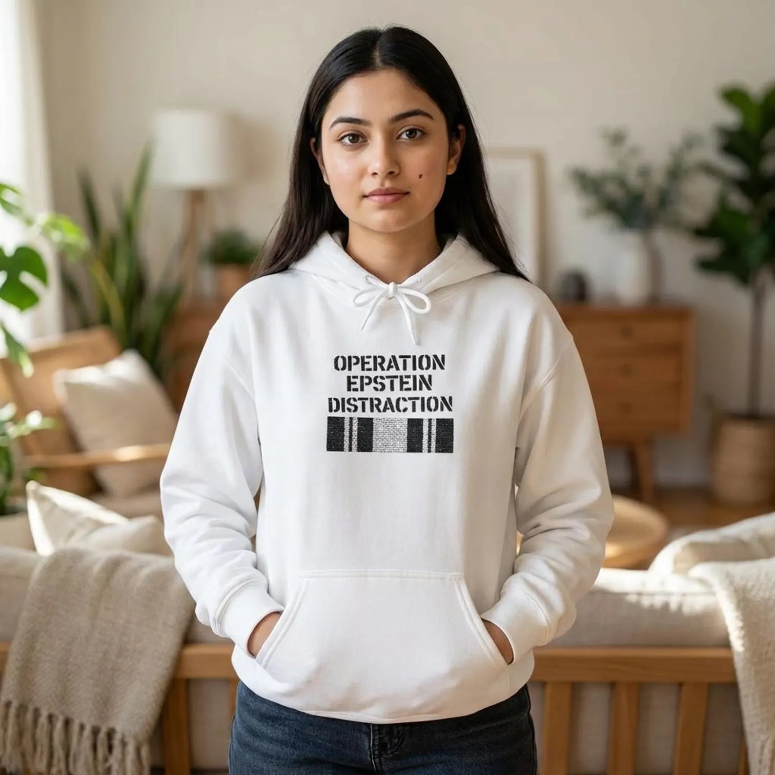 Operation Epstein Distraction Embroidered Hoodie – Iran War Protest Hoodie