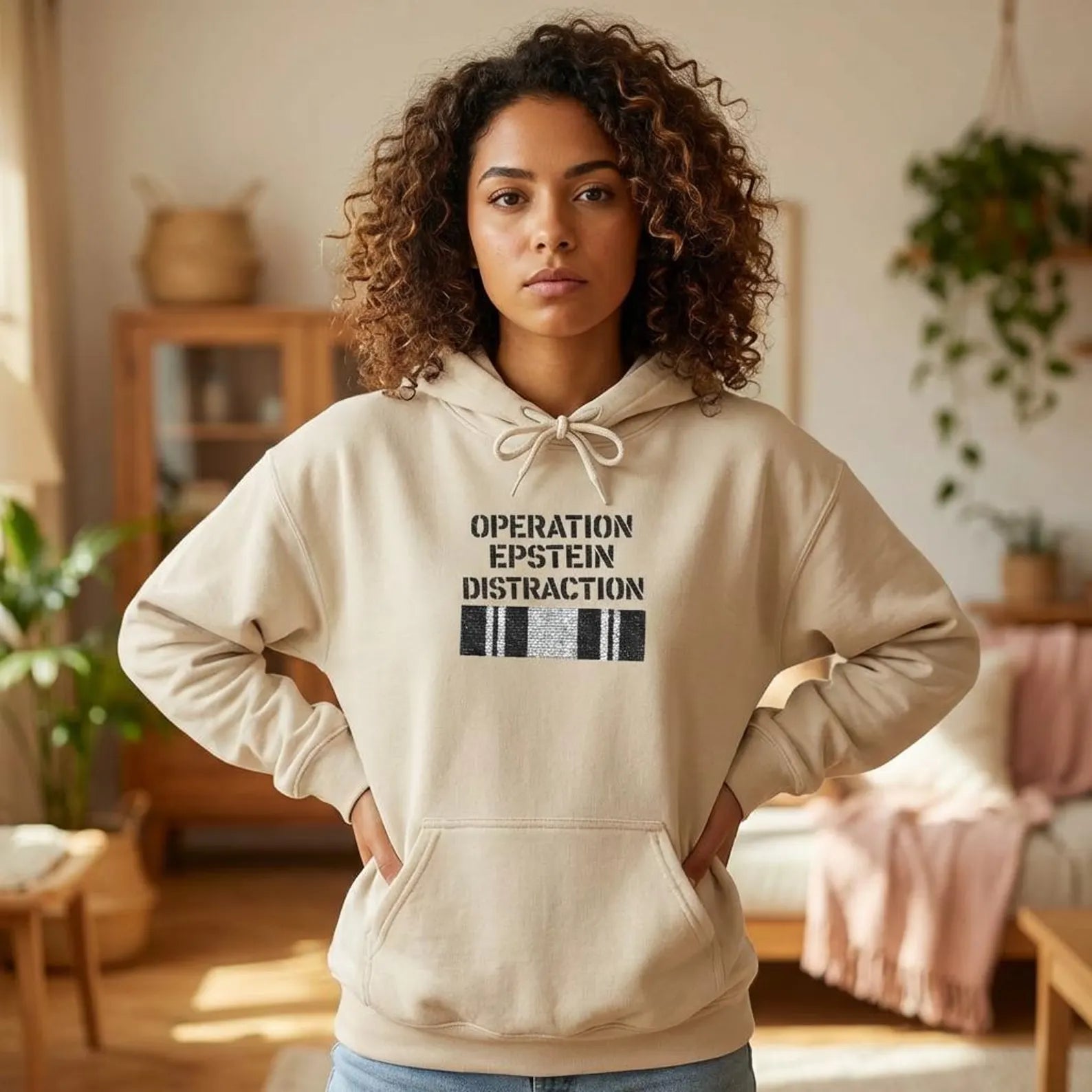 Operation Epstein Distraction Embroidered Hoodie – Iran War Protest Hoodie