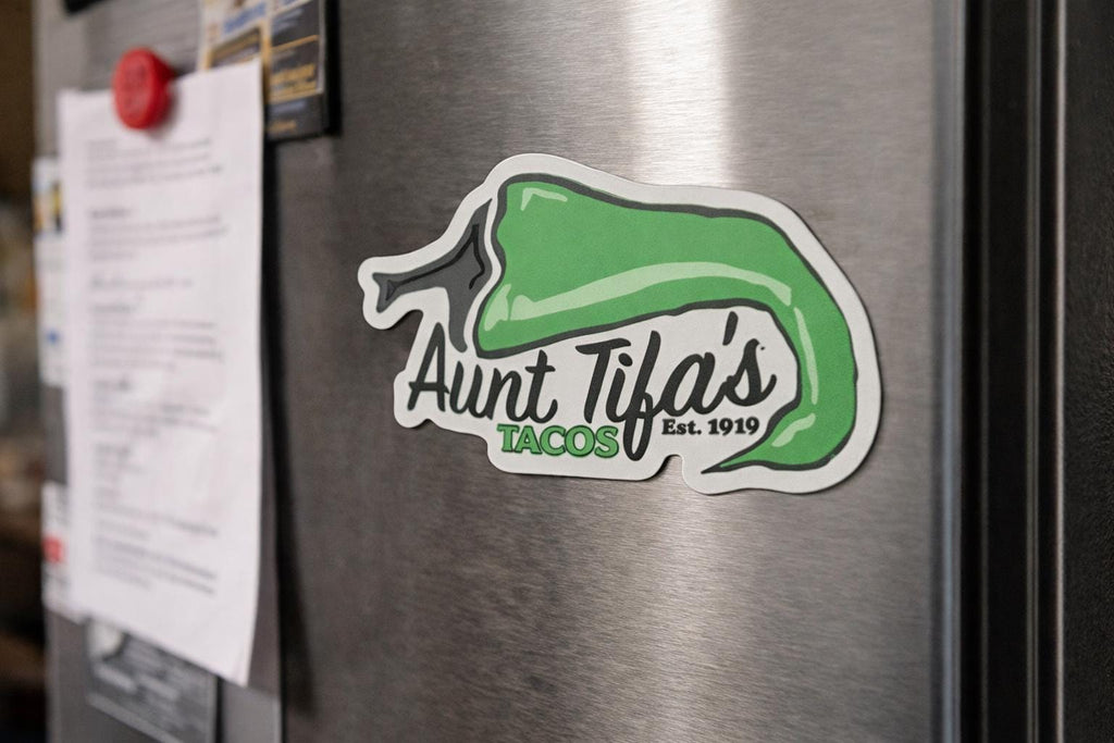 Antifa Aunt Tifa's Tacos Mock Restaurant Refrigerator Magnet - Political Art Humor