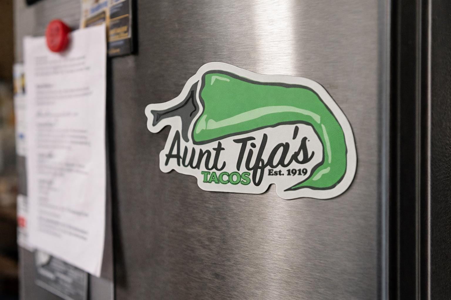 Antifa Aunt Tifa's Tacos Mock Restaurant Refrigerator Magnet - Political Art Humor