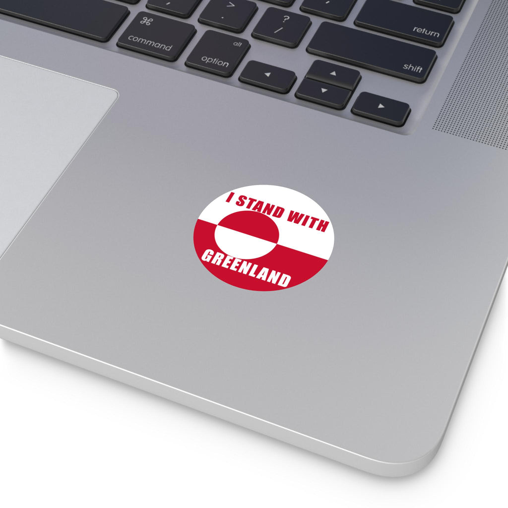 I Stand With Greenland round vinyl sticker | Greenland flag solidarity