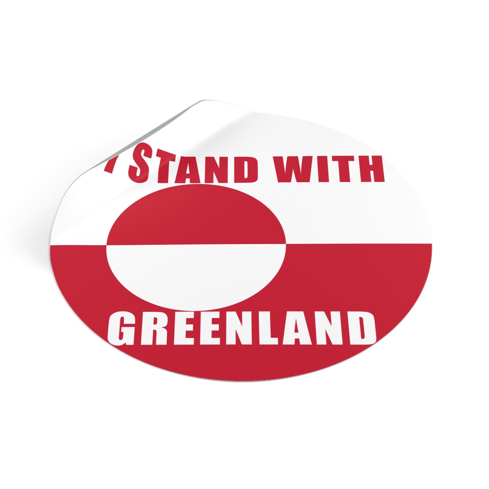 I Stand With Greenland round vinyl sticker | Greenland flag solidarity