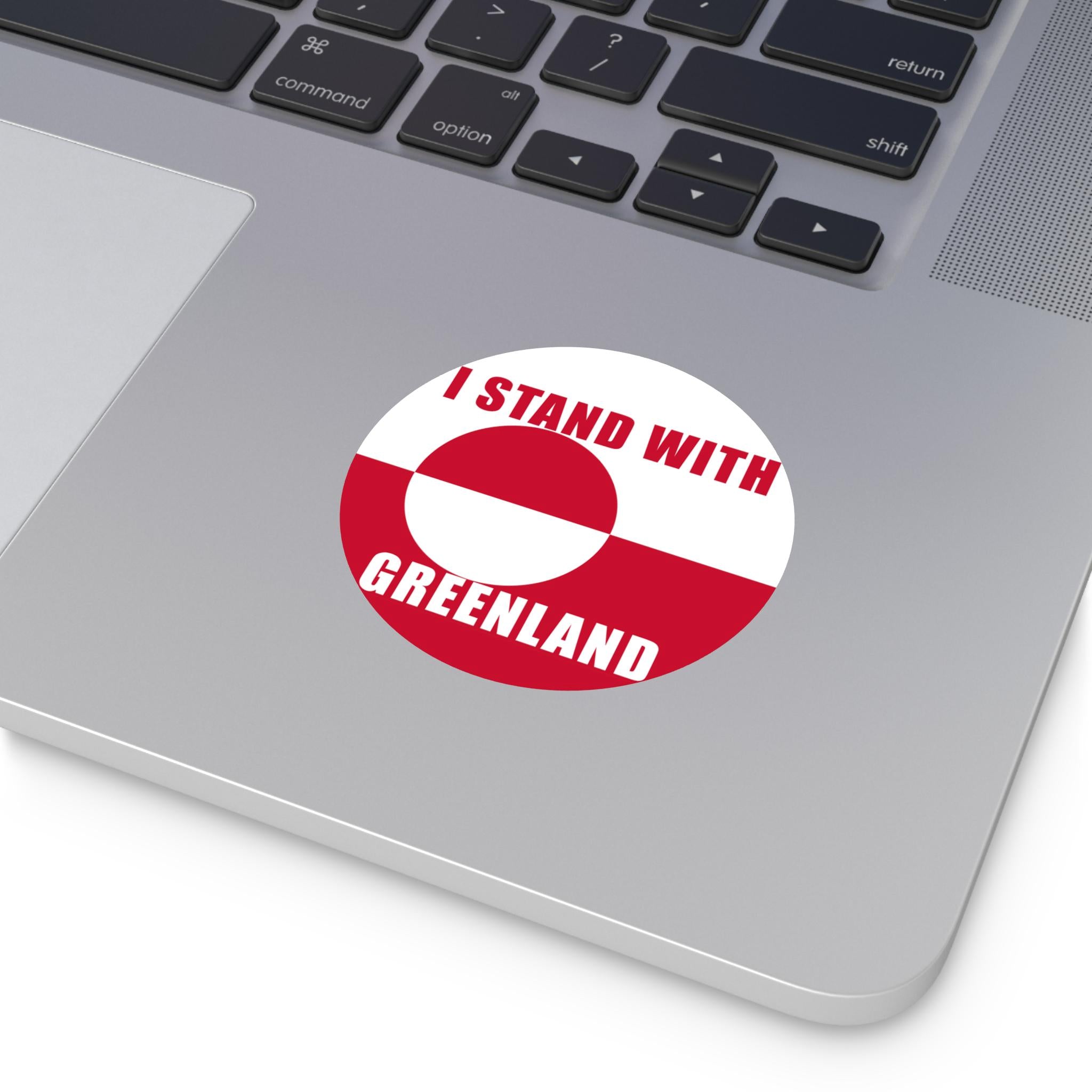 I Stand With Greenland round vinyl sticker | Greenland flag solidarity