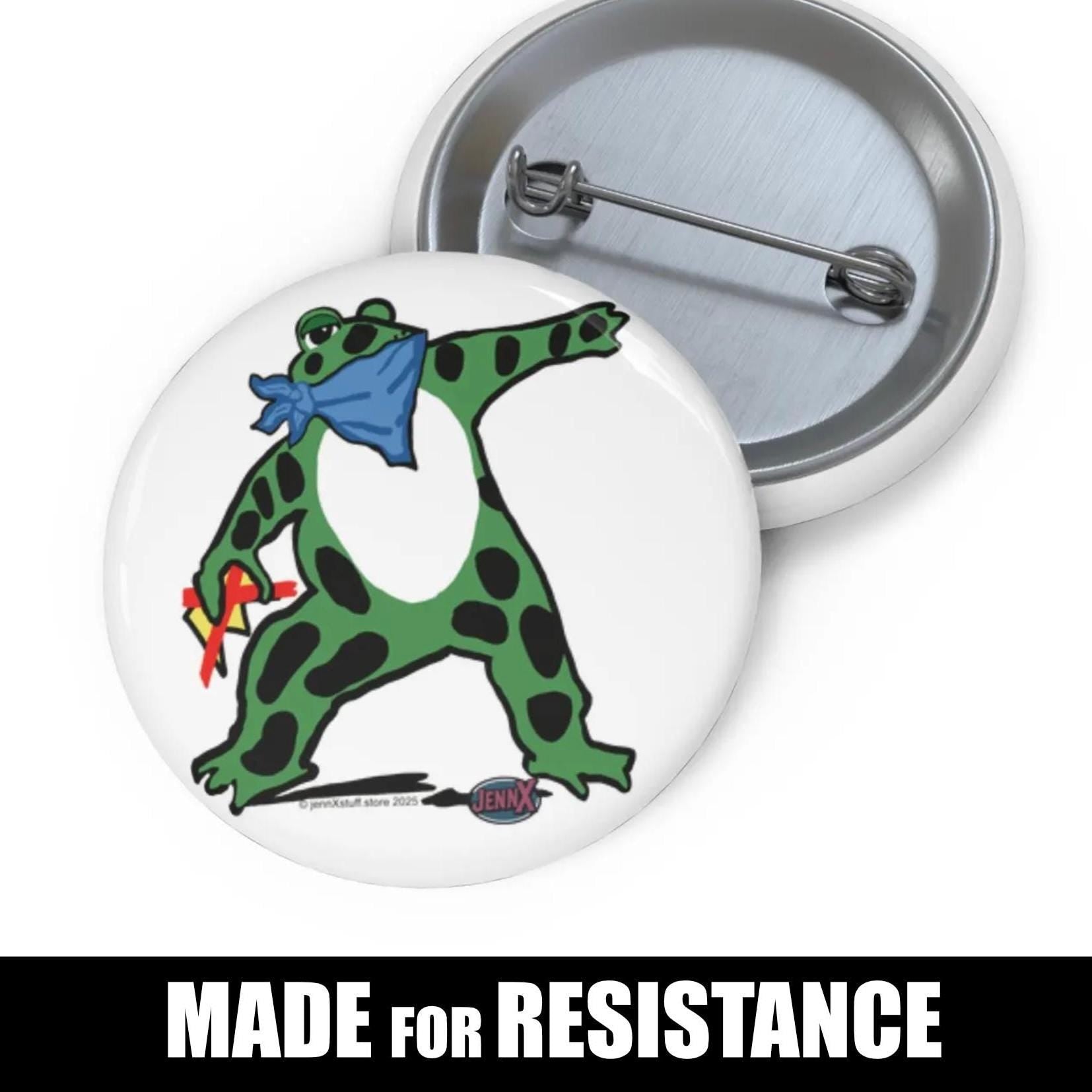 Frog Protest pin No Kings Anti Trump Antifa Banksy-Inspired Button
