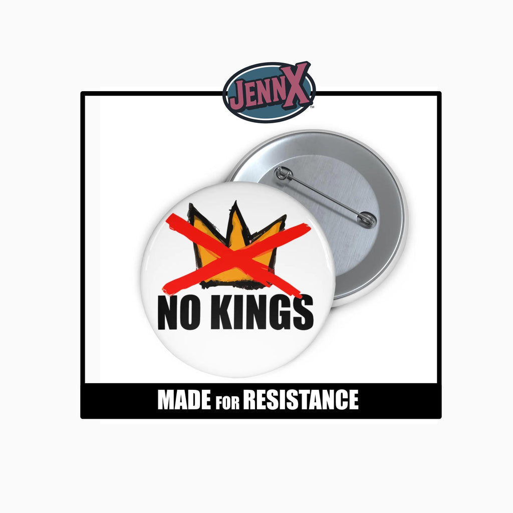 No Kings Pin Anti-Fascism Button Hand-Drawn Political Protest Resistance Democracy Badge Activist Accessory