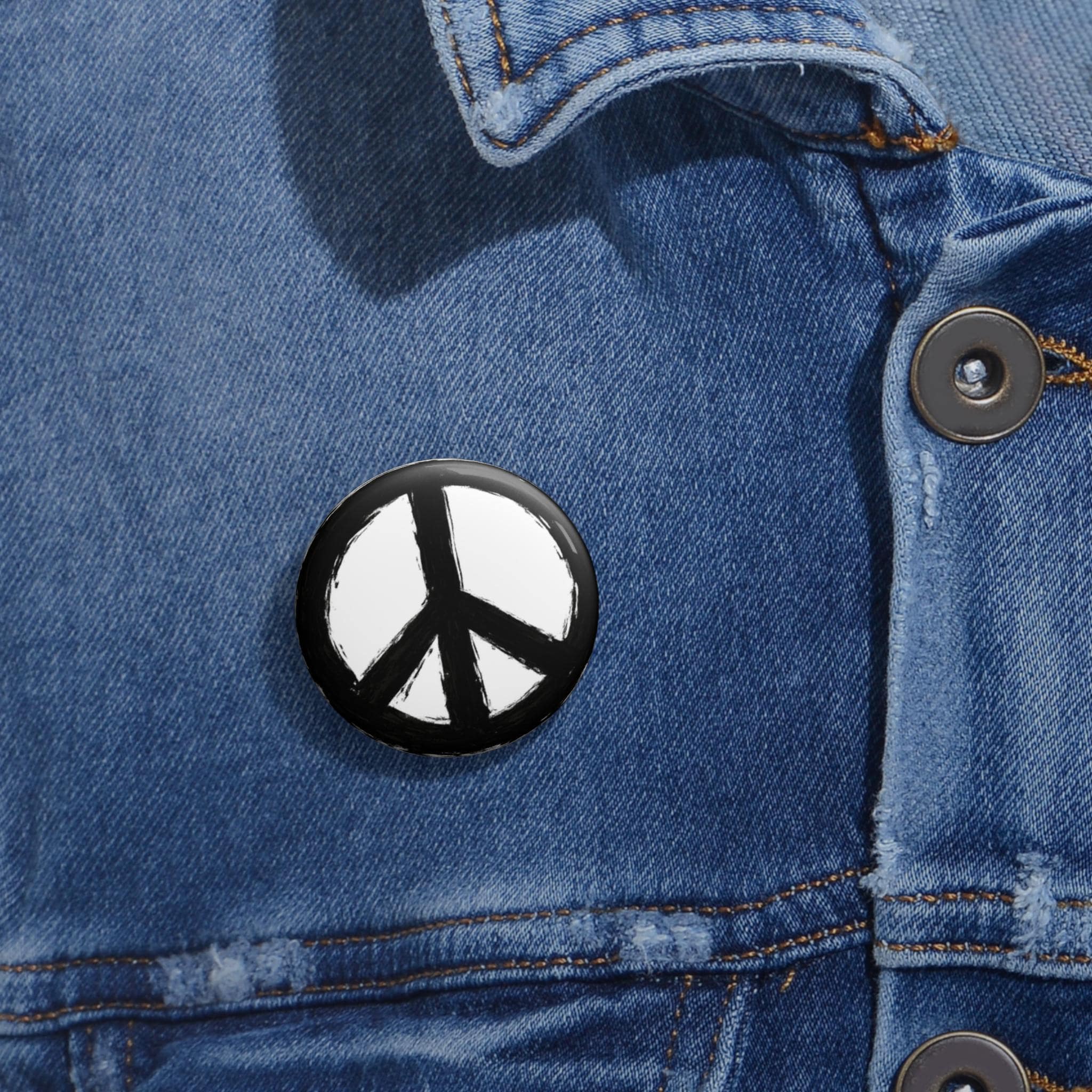 Peace Sign Pin Button Visible Painted Edges Hand-Painted | Wrap around design
