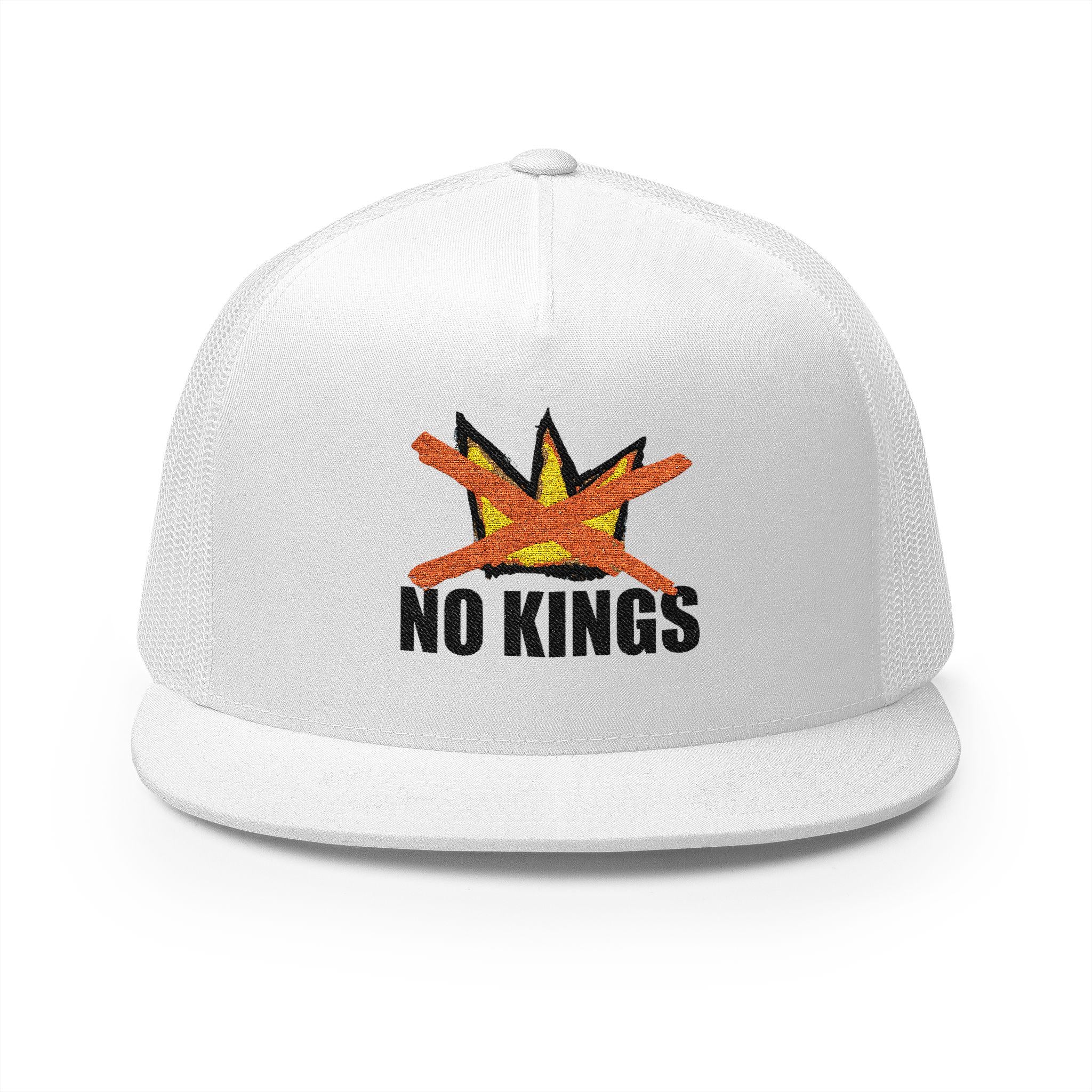 No Kings embroidery Trucker Cap | Free protest sticker I 5-panel mesh hat
