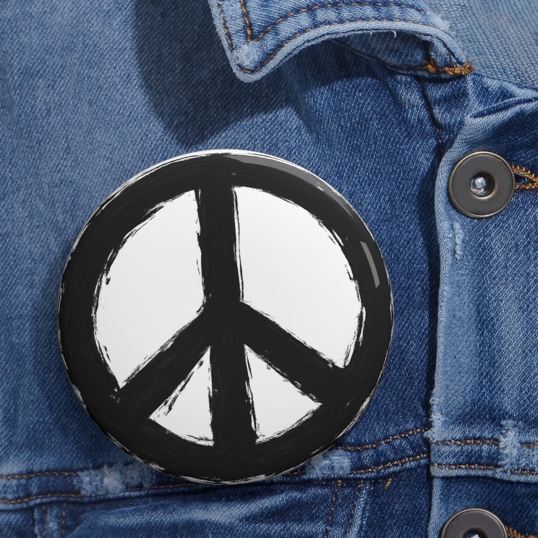 Peace Sign Pin Button Visible Painted Edges Hand-Painted | Wrap around design