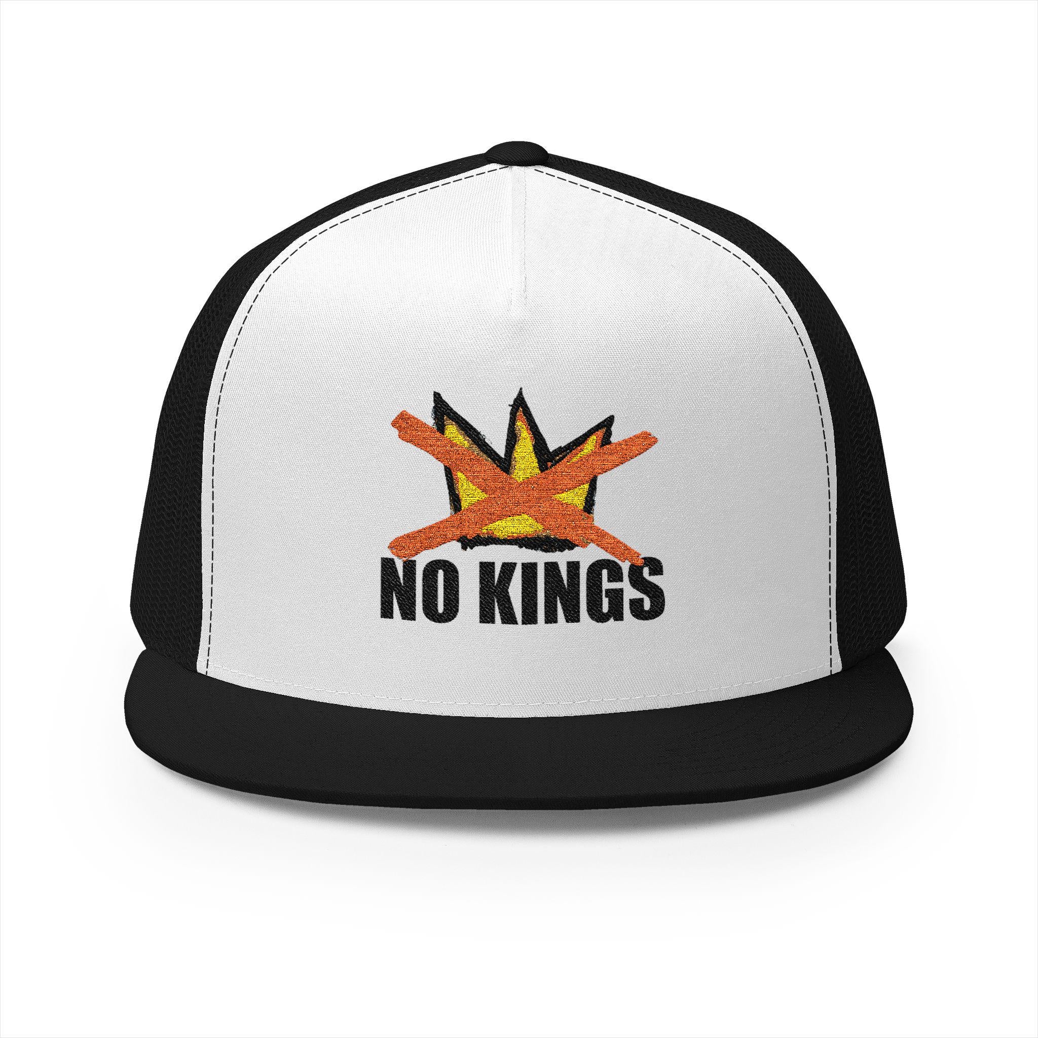 No Kings embroidery Trucker Cap | Free protest sticker I 5-panel mesh hat