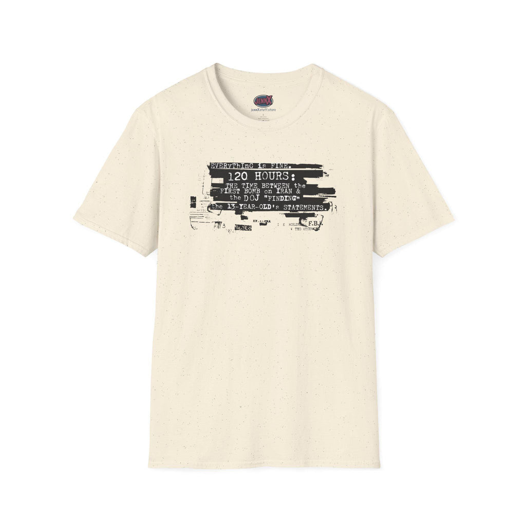Epstein Redacted Files lead to Iran War I 120 Hours distressed barcode graphic T-Shirt