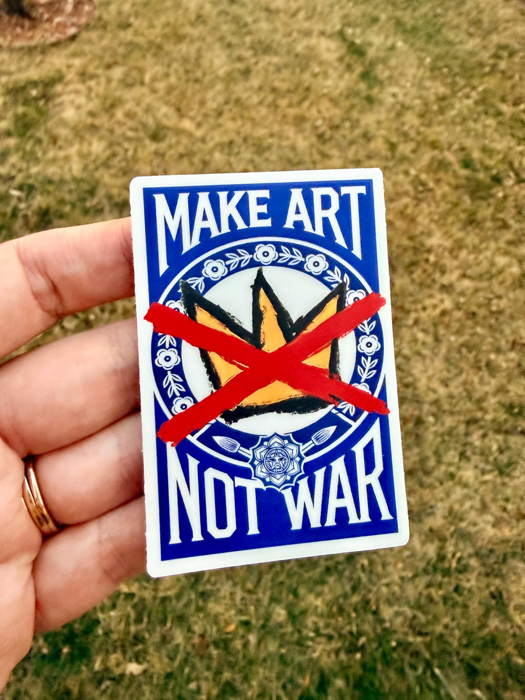 Make Art Not War Sticker: Hand-Drawn Crown Design, Vinyl Decal