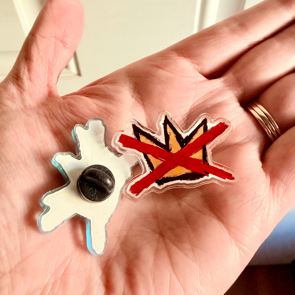 No Kings acrylic hand-drawn protest pin button I Free sticker
