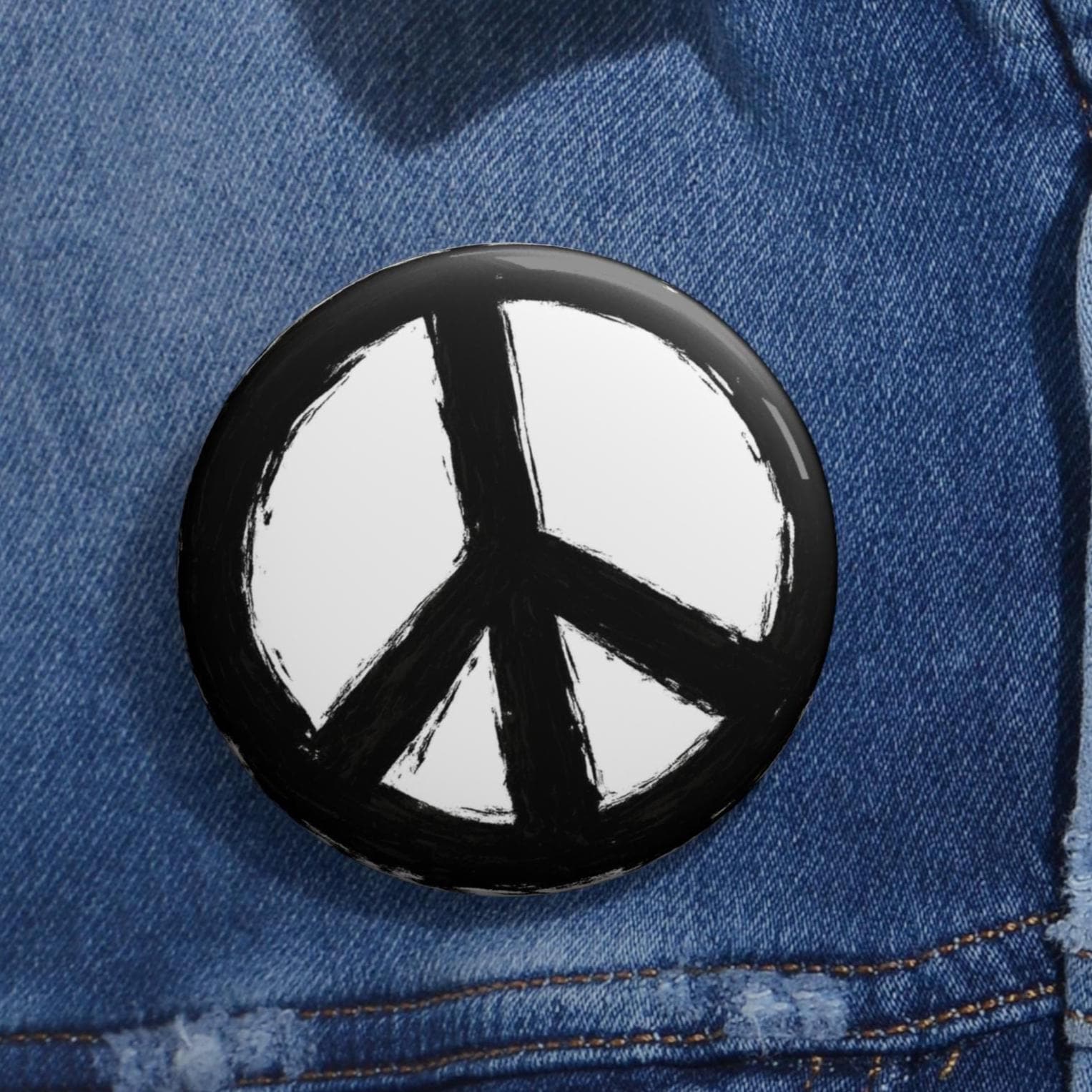 Peace Sign Pin Button Visible Painted Edges Hand-Painted | Wrap around design
