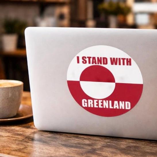 I Stand With Greenland round vinyl sticker | Greenland flag solidarity