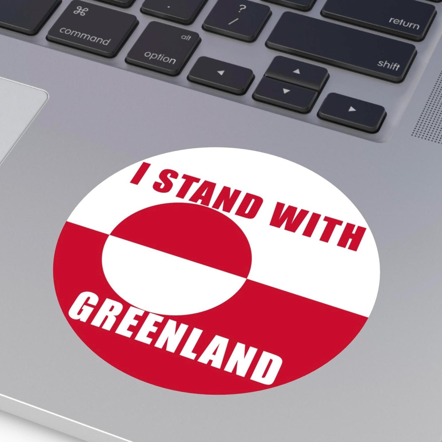 I Stand With Greenland round vinyl sticker | Greenland flag solidarity