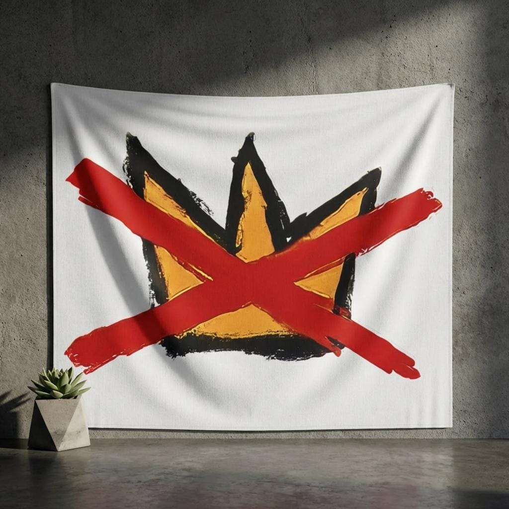 No Kings flag Anti-Trump Crown Tapestry | Hand-Painted Art Wall Hanging