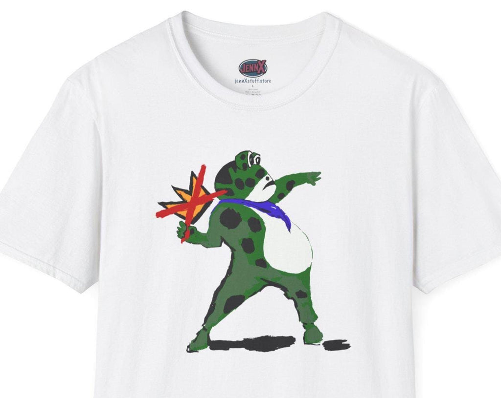 No Kings Hand Drawn Banksy Flower Thrower inspired Protest Frog T-Shirt