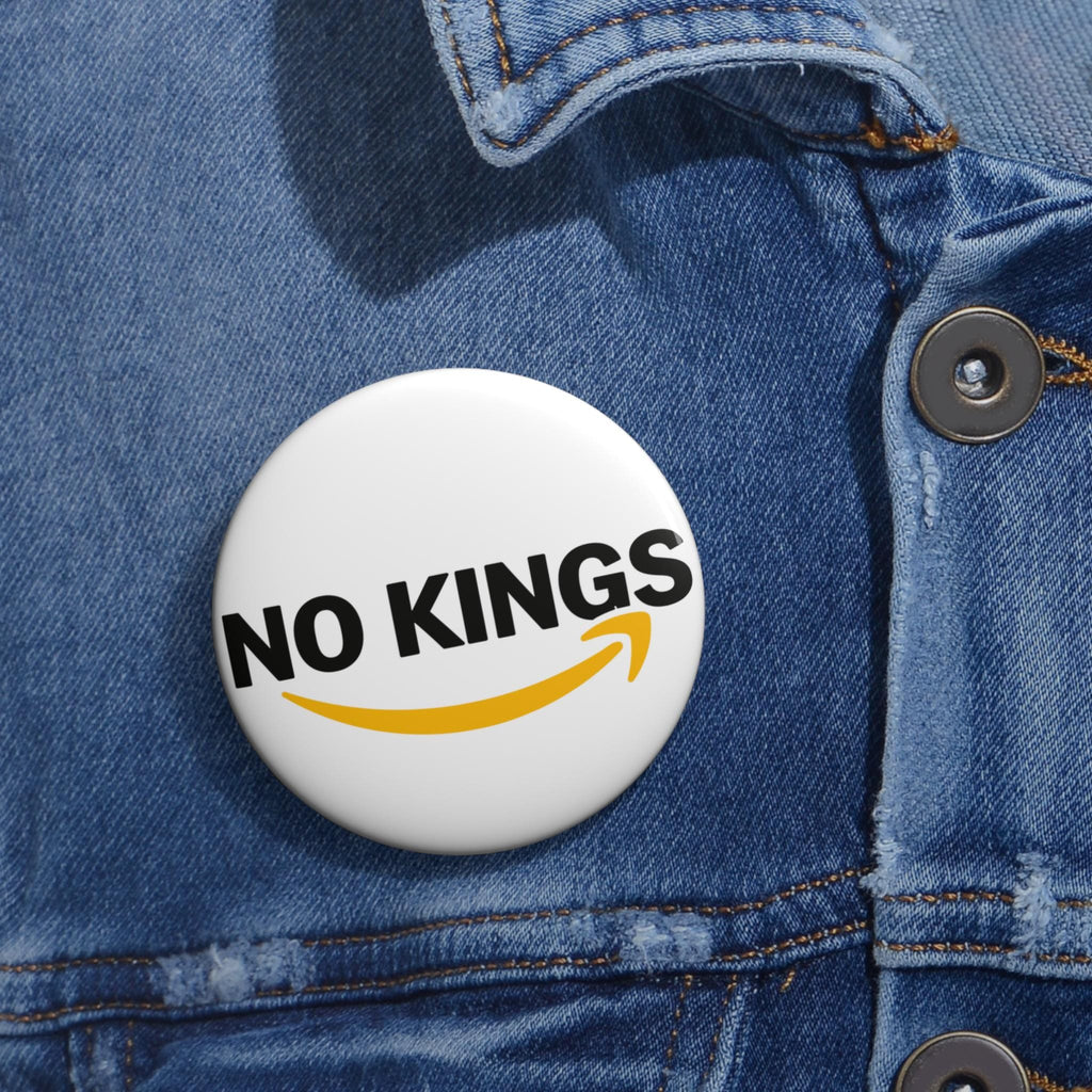 No Kings logo pin button, Parody design