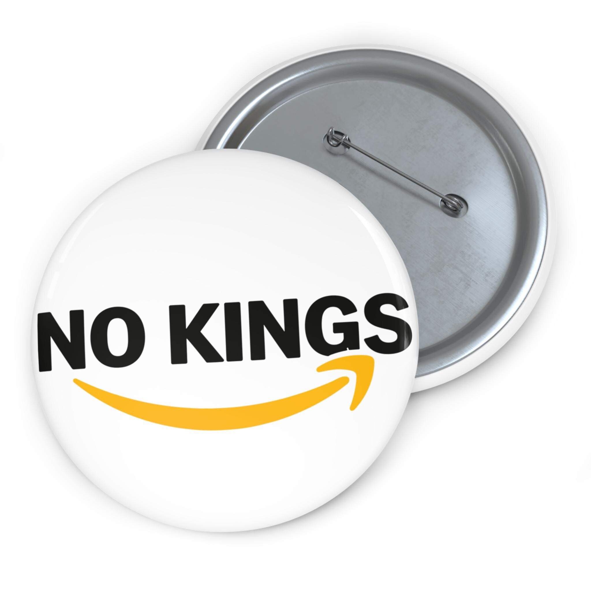 No Kings logo pin button, Parody design