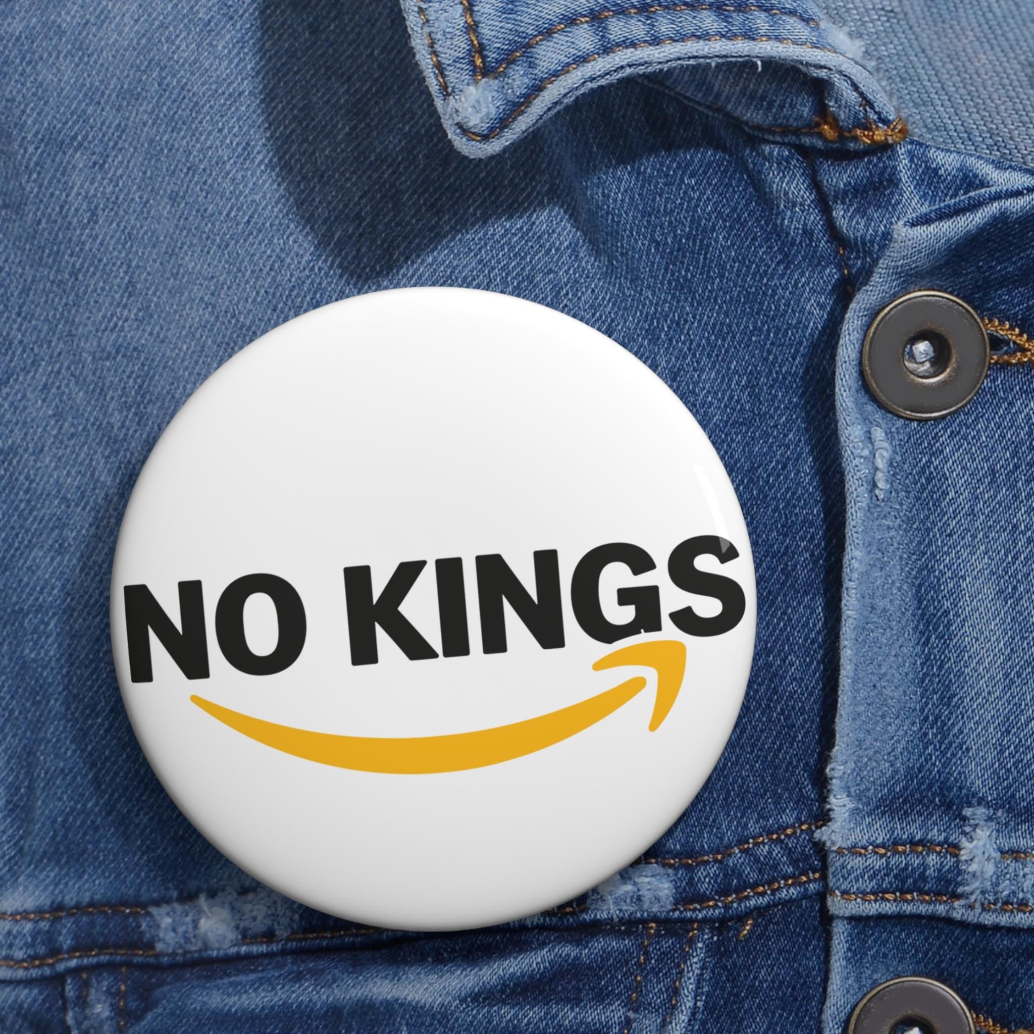 No Kings logo pin button, Parody design