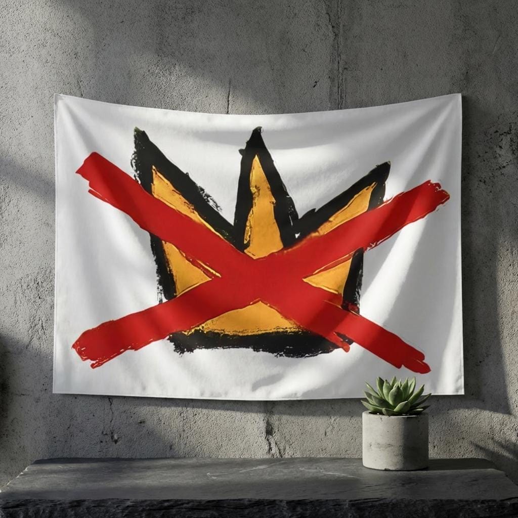 No Kings flag Anti-Trump Crown Tapestry | Hand-Painted Art Wall Hanging