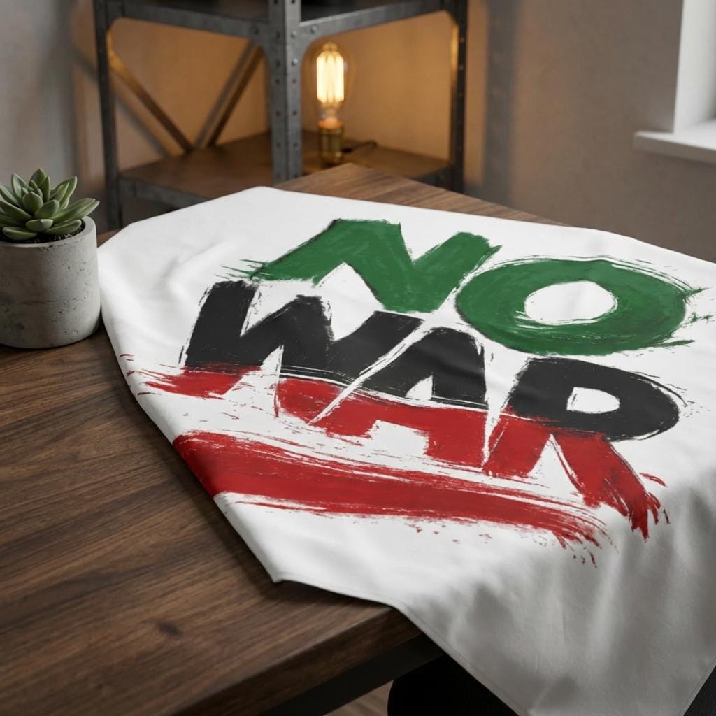 No War painted slogan Indoor flag Wall Tapestry | anti-war protest artwork