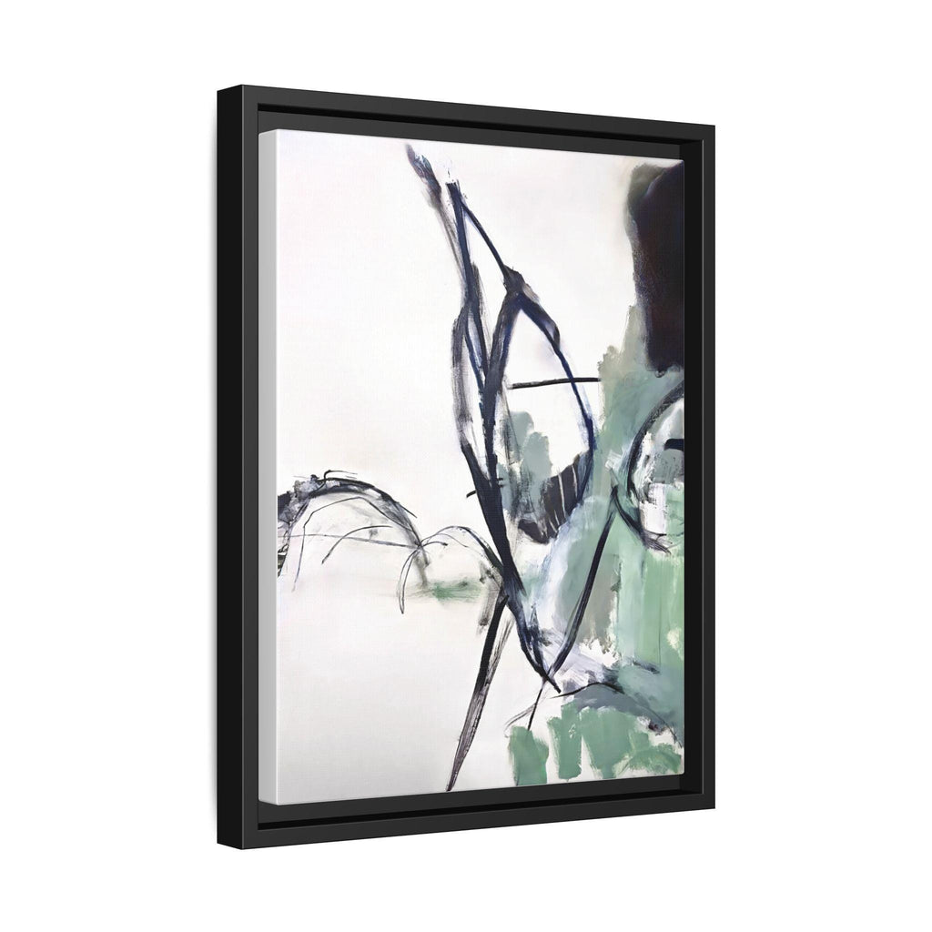 Abstract Green Ink Brushstroke Matte Canvas Framed | Modern Wall Art