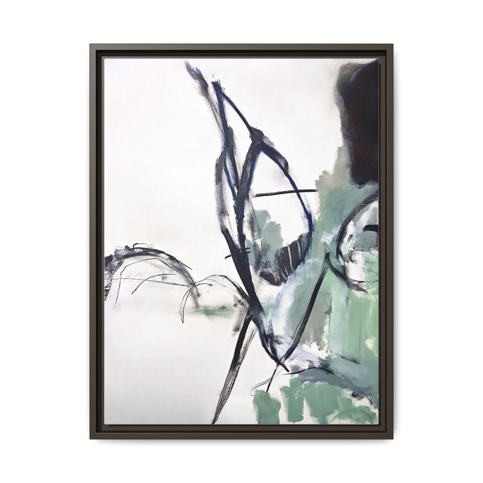 Abstract Green Ink Brushstroke Matte Canvas Framed | Modern Wall Art