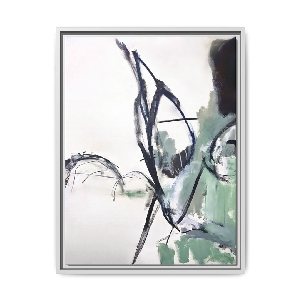 Abstract Green Ink Brushstroke Matte Canvas Framed | Modern Wall Art