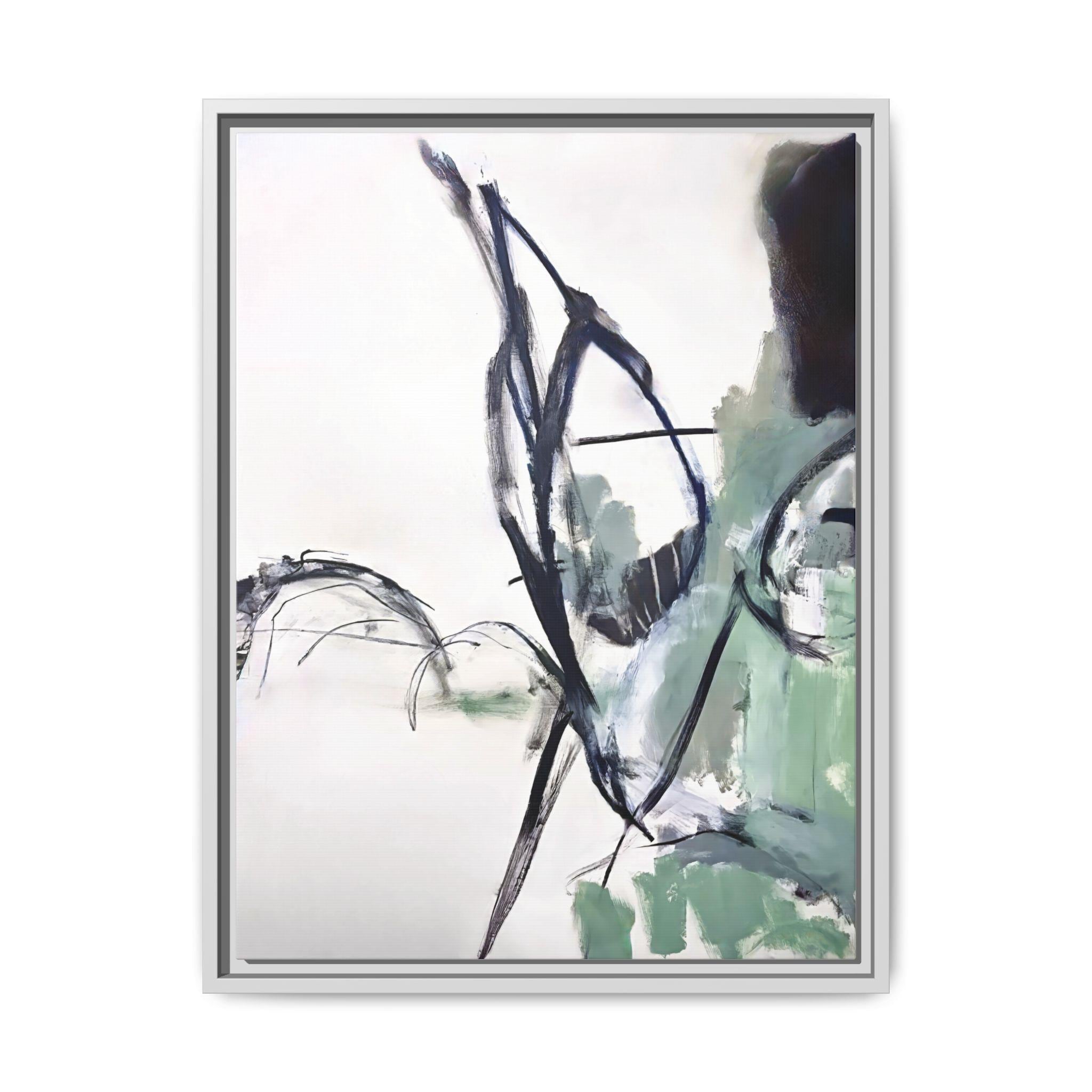 Abstract Green Ink Brushstroke Matte Canvas Framed | Modern Wall Art