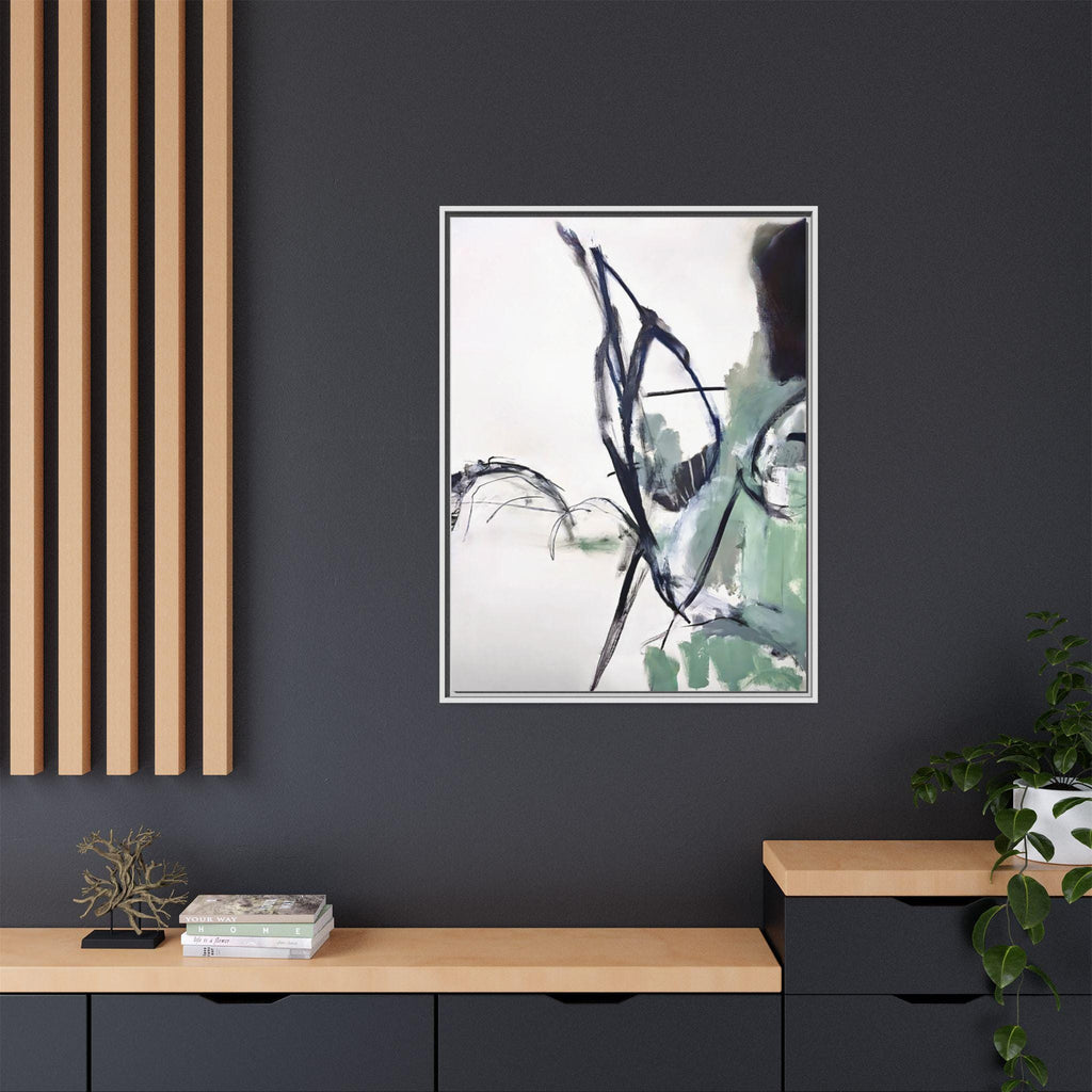 Abstract Green Ink Brushstroke Matte Canvas Framed | Modern Wall Art