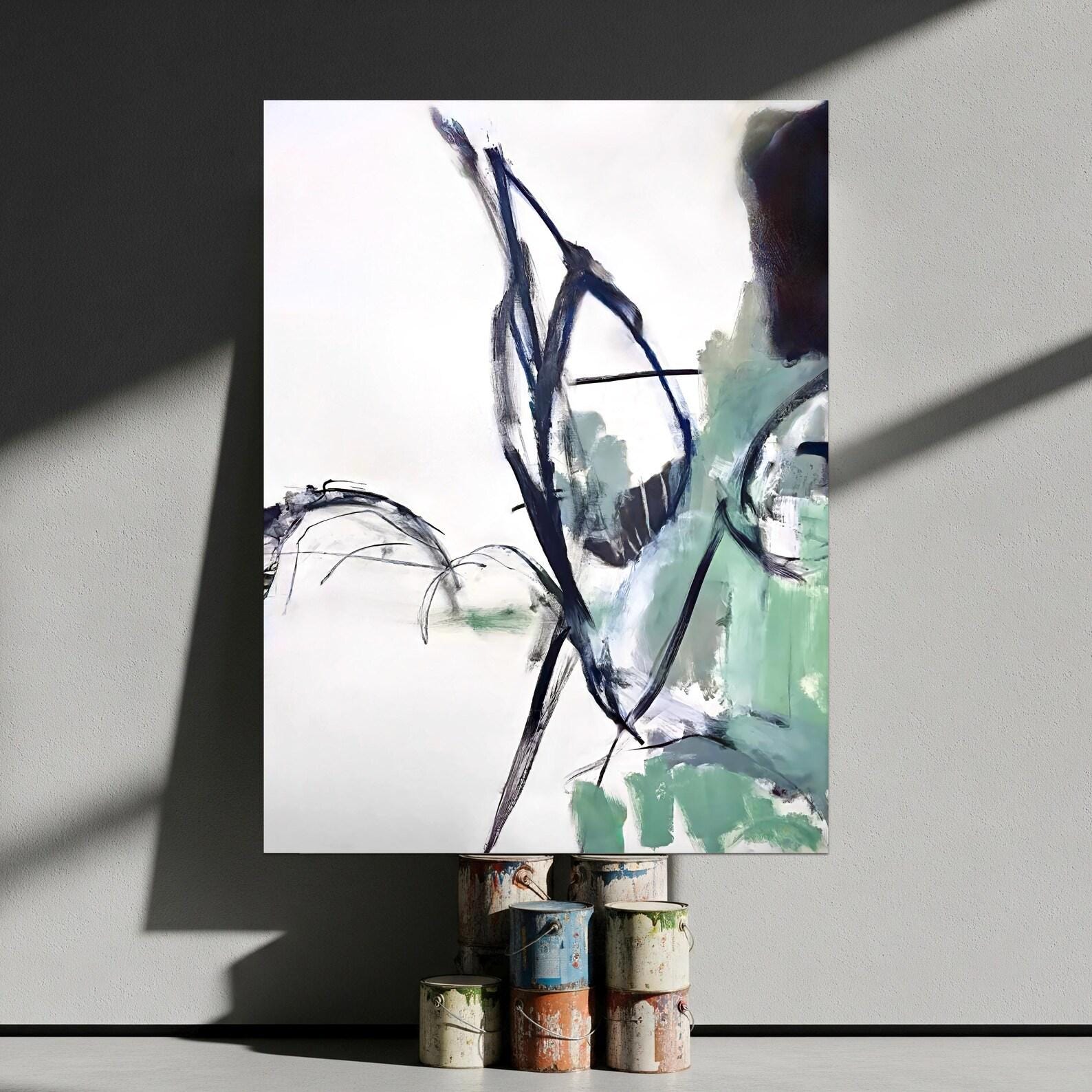 Abstract Green Ink Brushstroke Matte Canvas Framed | Modern Wall Art
