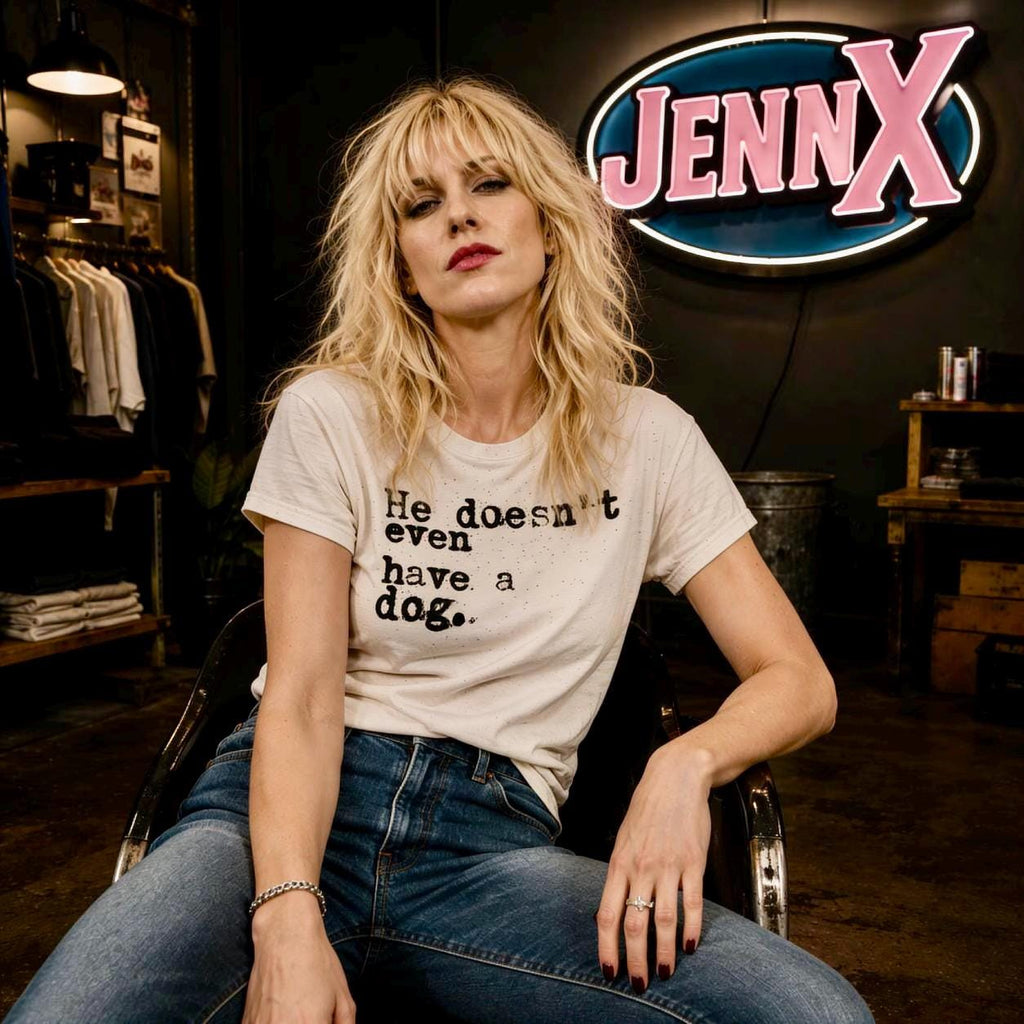 He doesn't even have a dog T-Shirt | Typewriter Text Tee