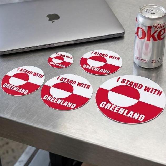 I Stand With Greenland round vinyl sticker | Greenland flag solidarity