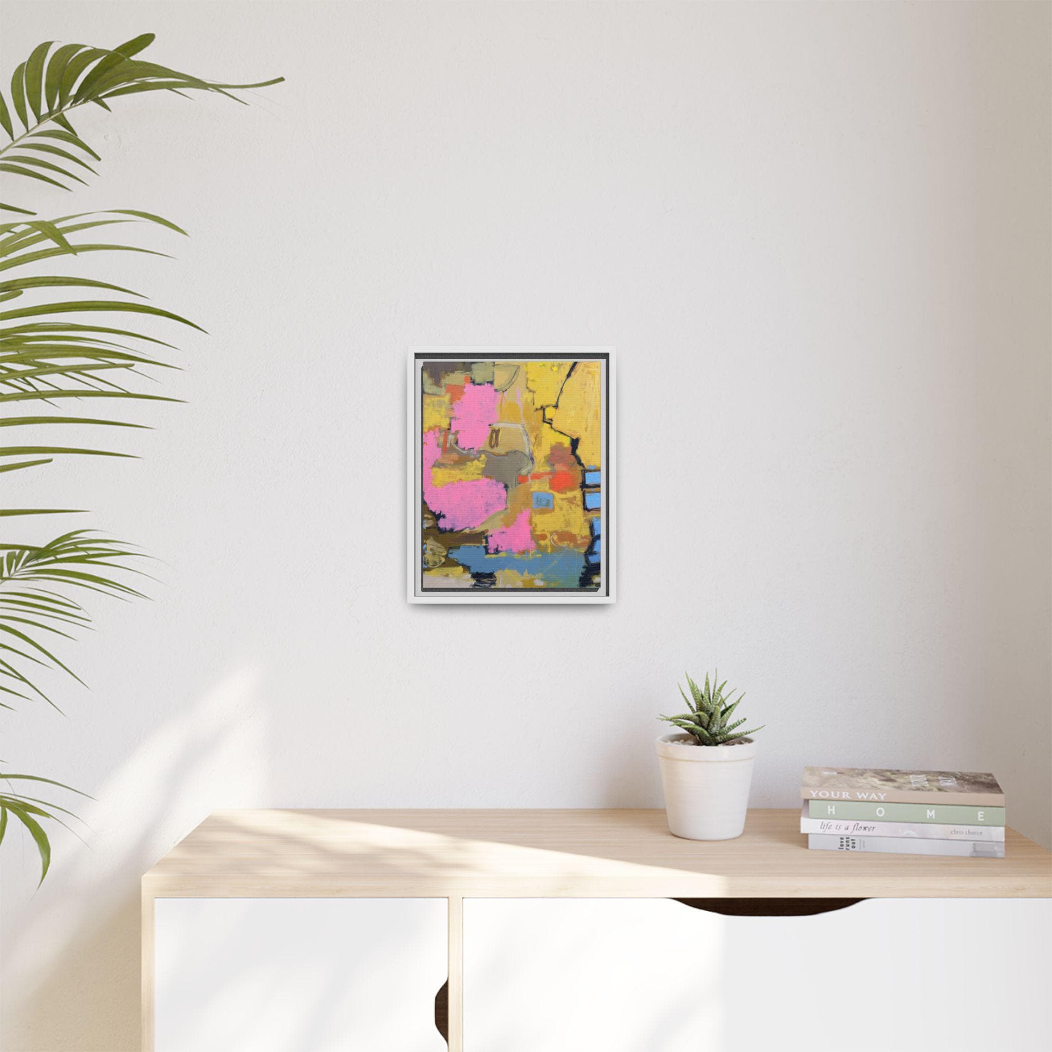 Abstract Canvas Print, Pink Blue Yellow, Framed Wall Art, Modern Home Decor