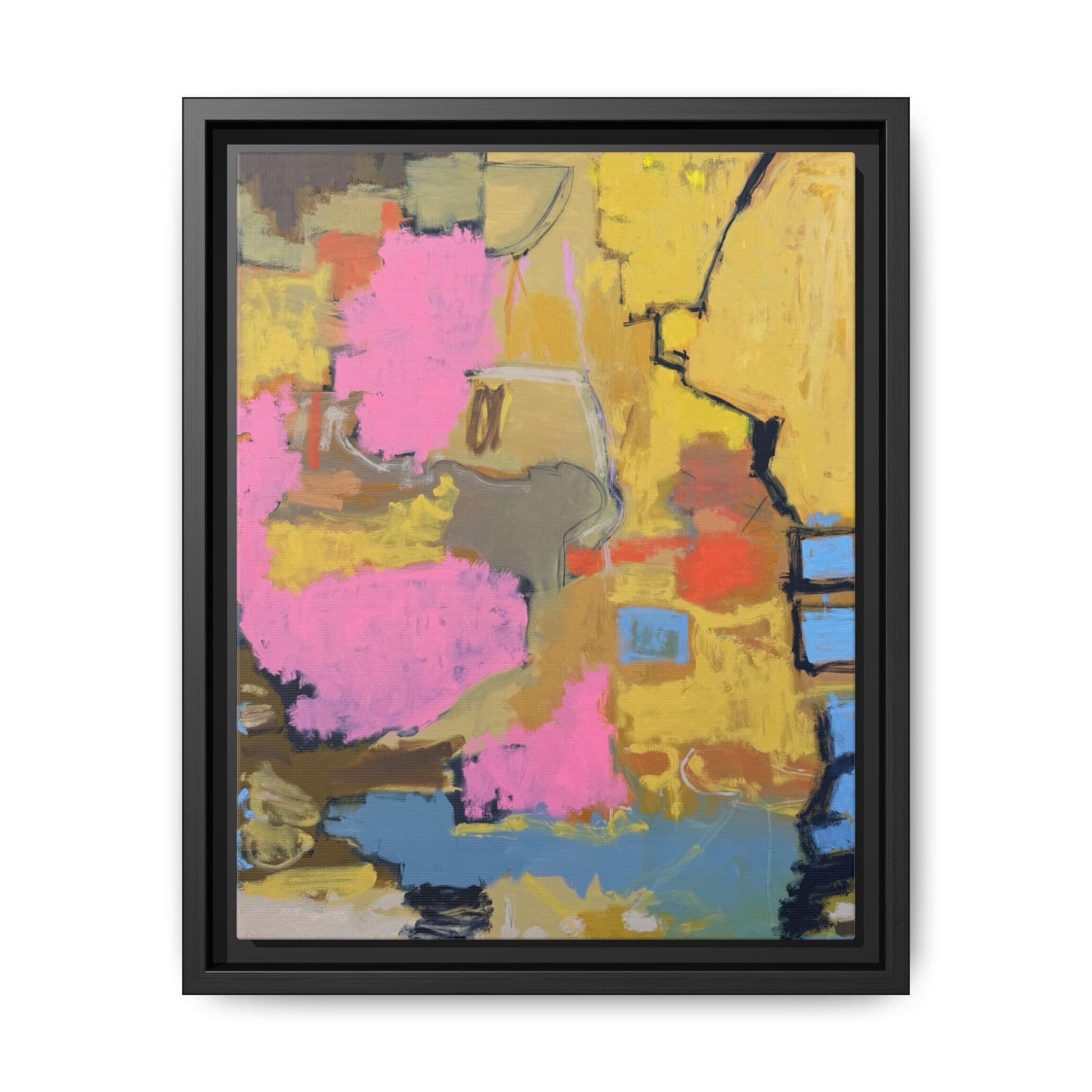 Abstract Canvas Print, Pink Blue Yellow, Framed Wall Art, Modern Home Decor