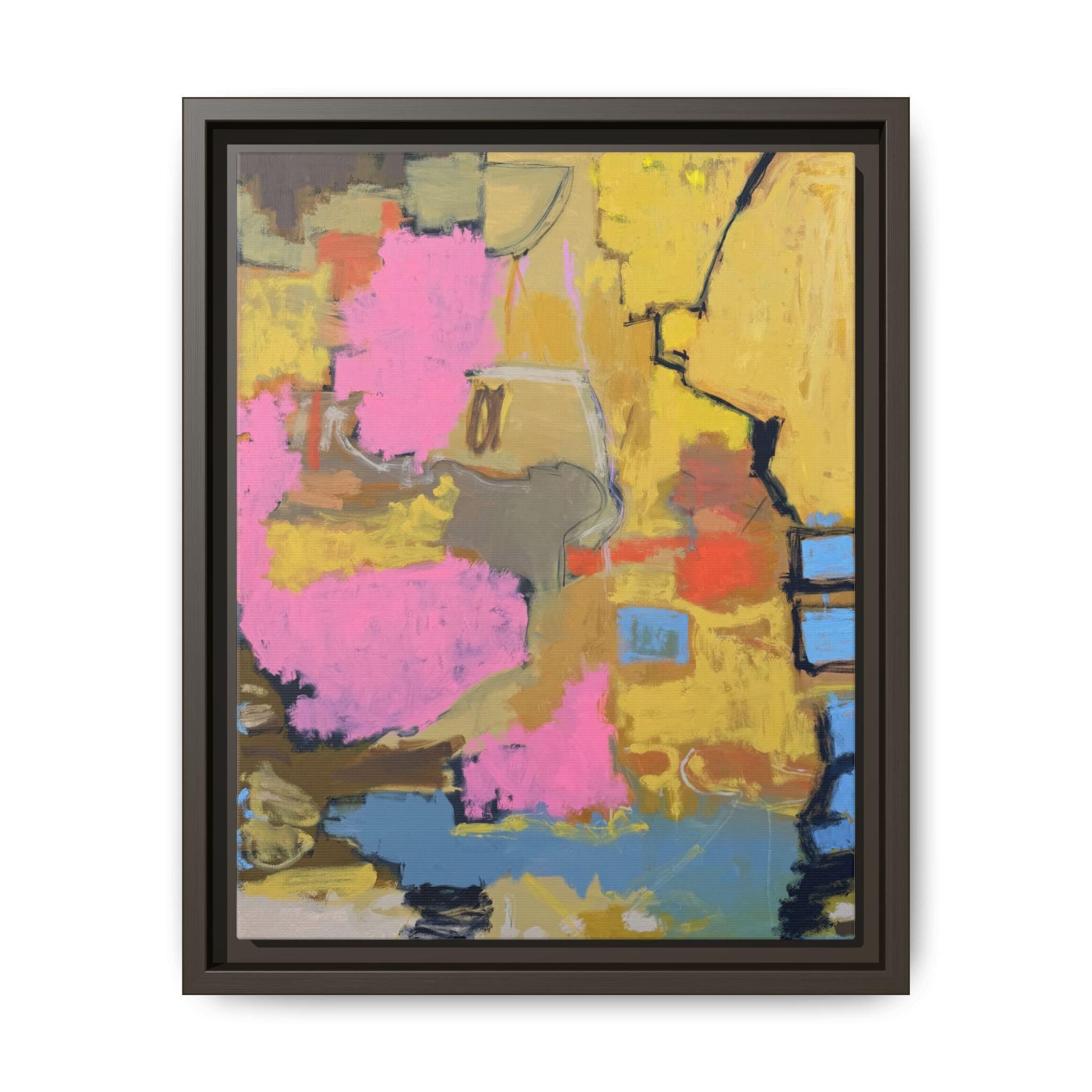 Abstract Canvas Print, Pink Blue Yellow, Framed Wall Art, Modern Home Decor