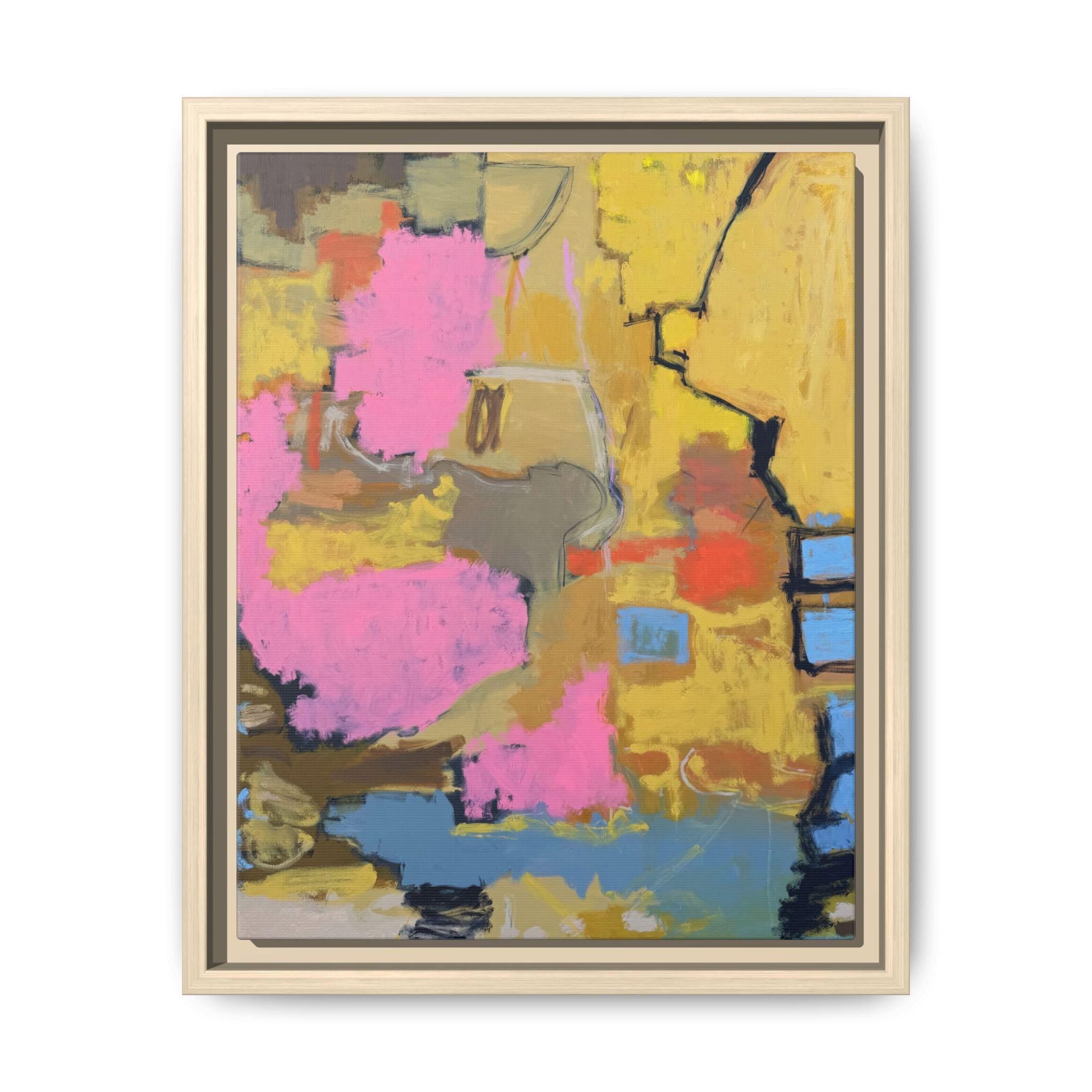 Abstract Canvas Print, Pink Blue Yellow, Framed Wall Art, Modern Home Decor