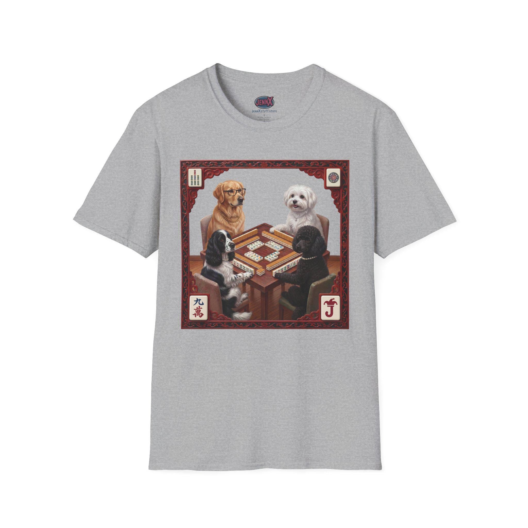 Dogs Playing Mahjong T-Shirt | Retro Pet Game Design