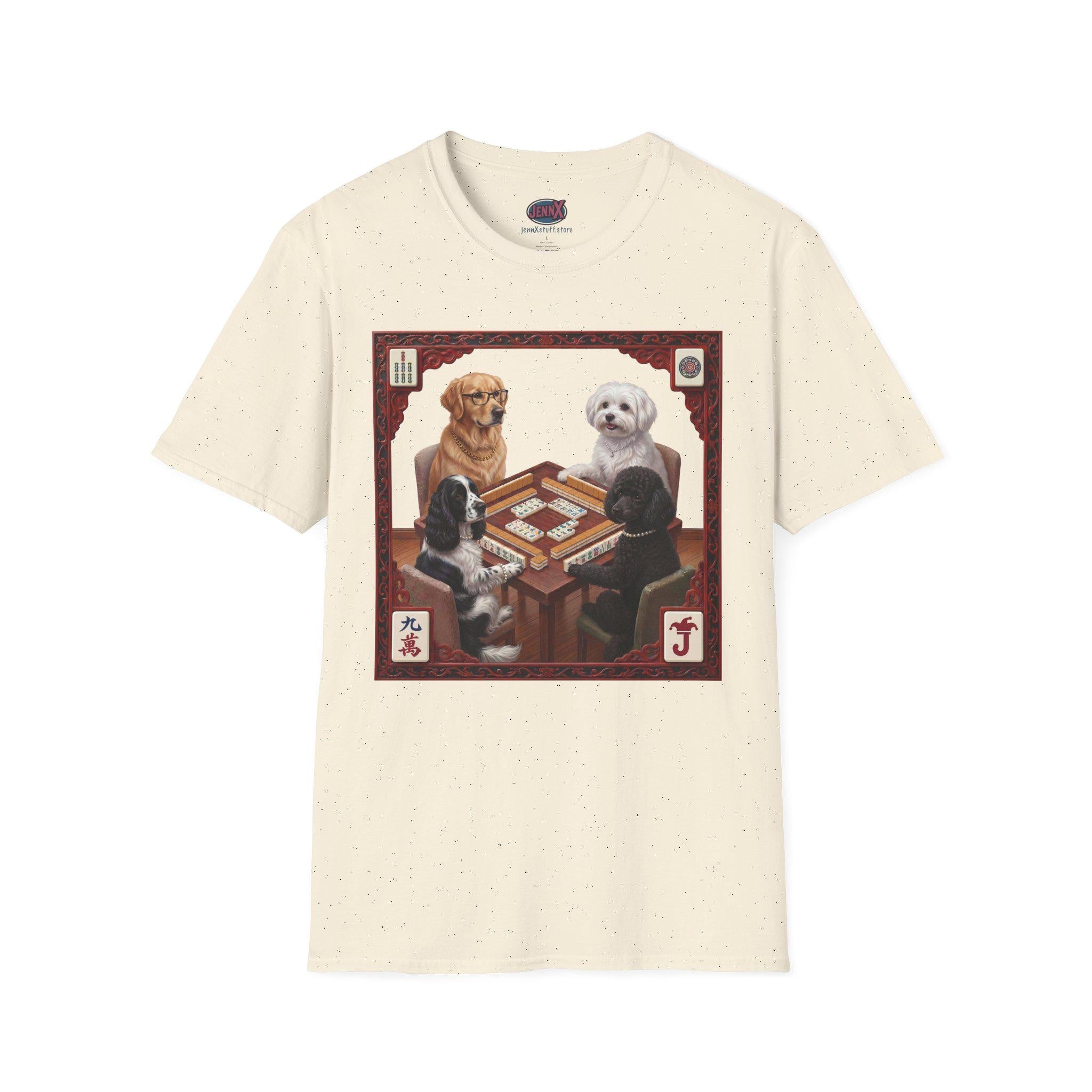 Dogs Playing Mahjong T-Shirt | Retro Pet Game Design