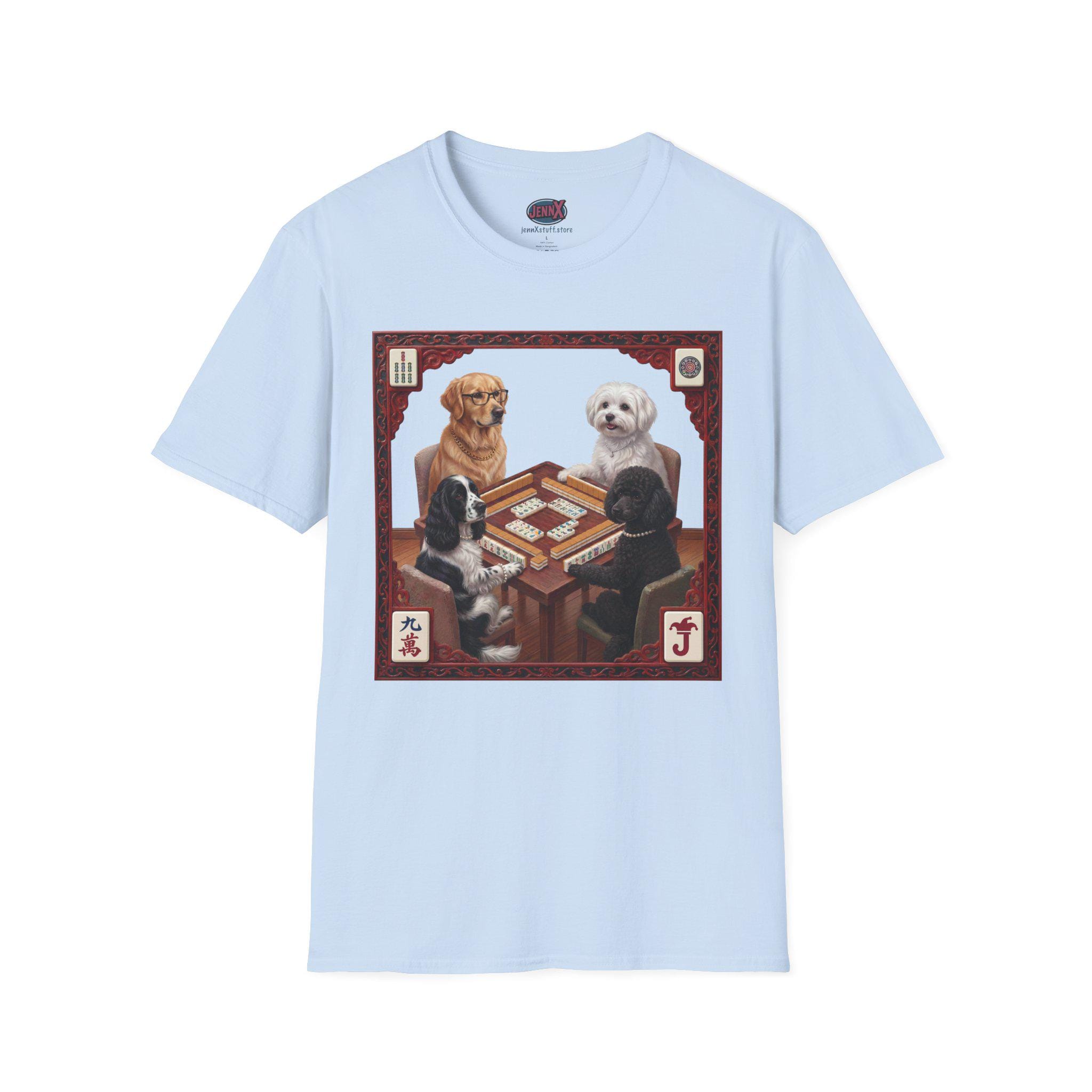 Dogs Playing Mahjong T-Shirt | Retro Pet Game Design