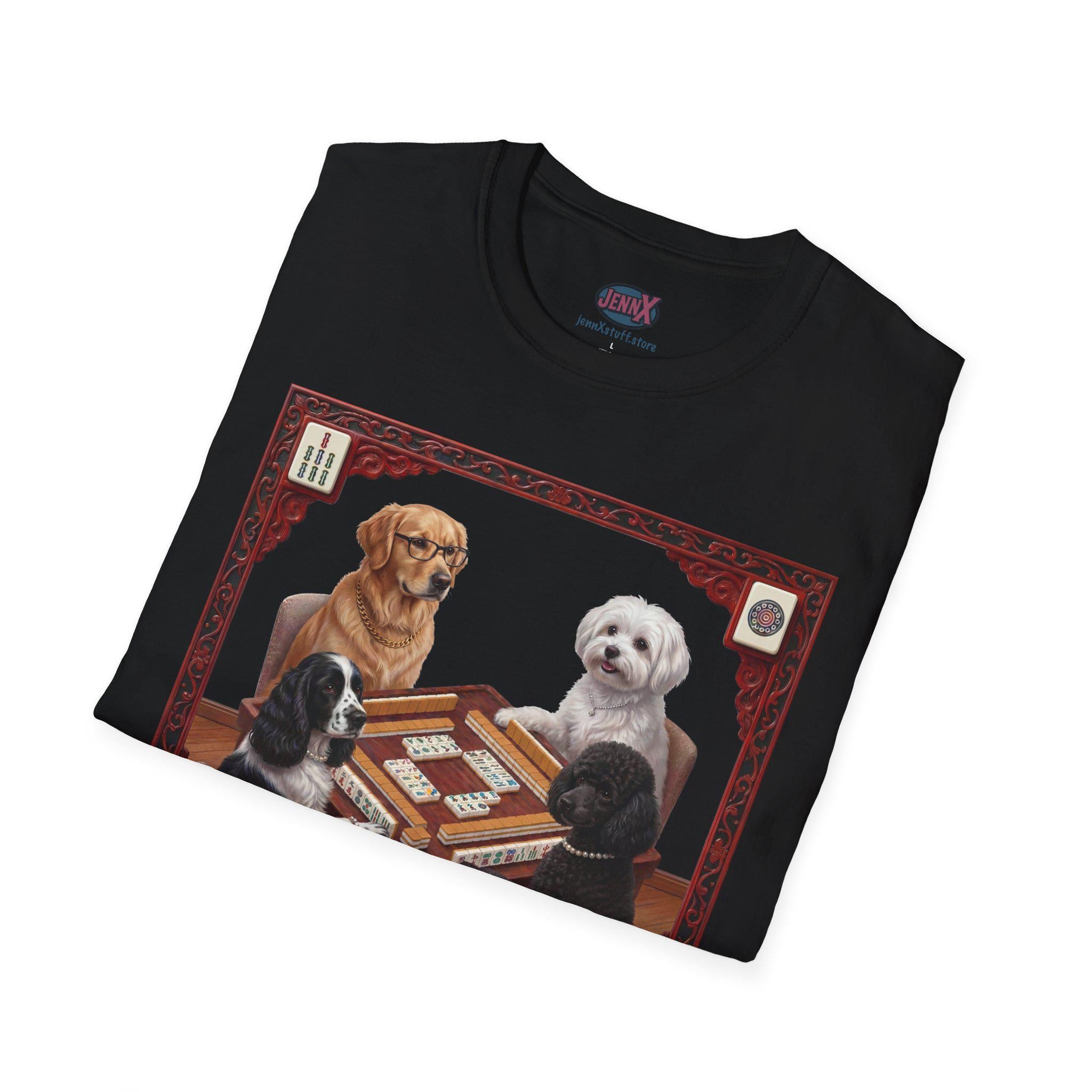 Dogs Playing Mahjong T-Shirt | Retro Pet Game Design