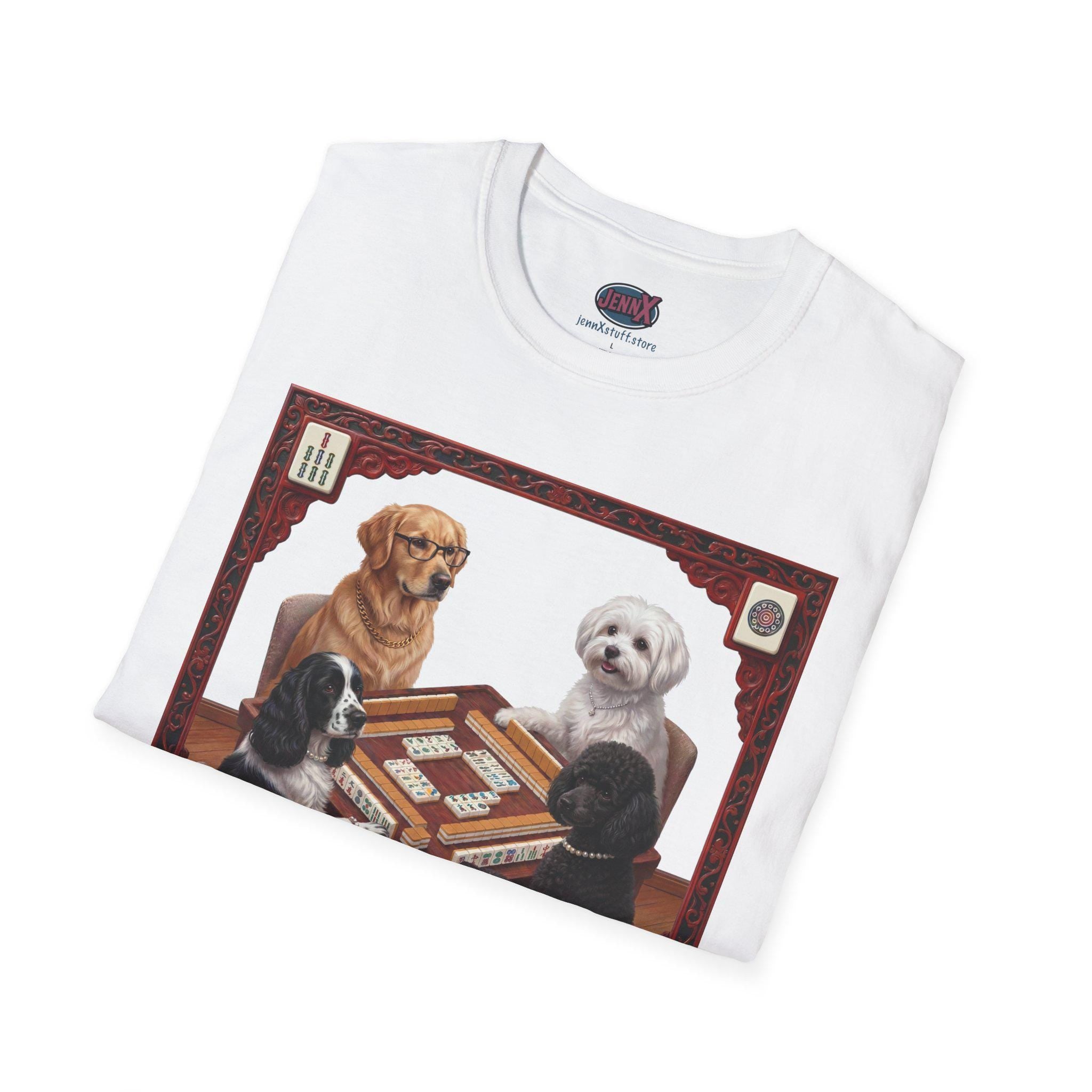 Dogs Playing Mahjong T-Shirt | Retro Pet Game Design