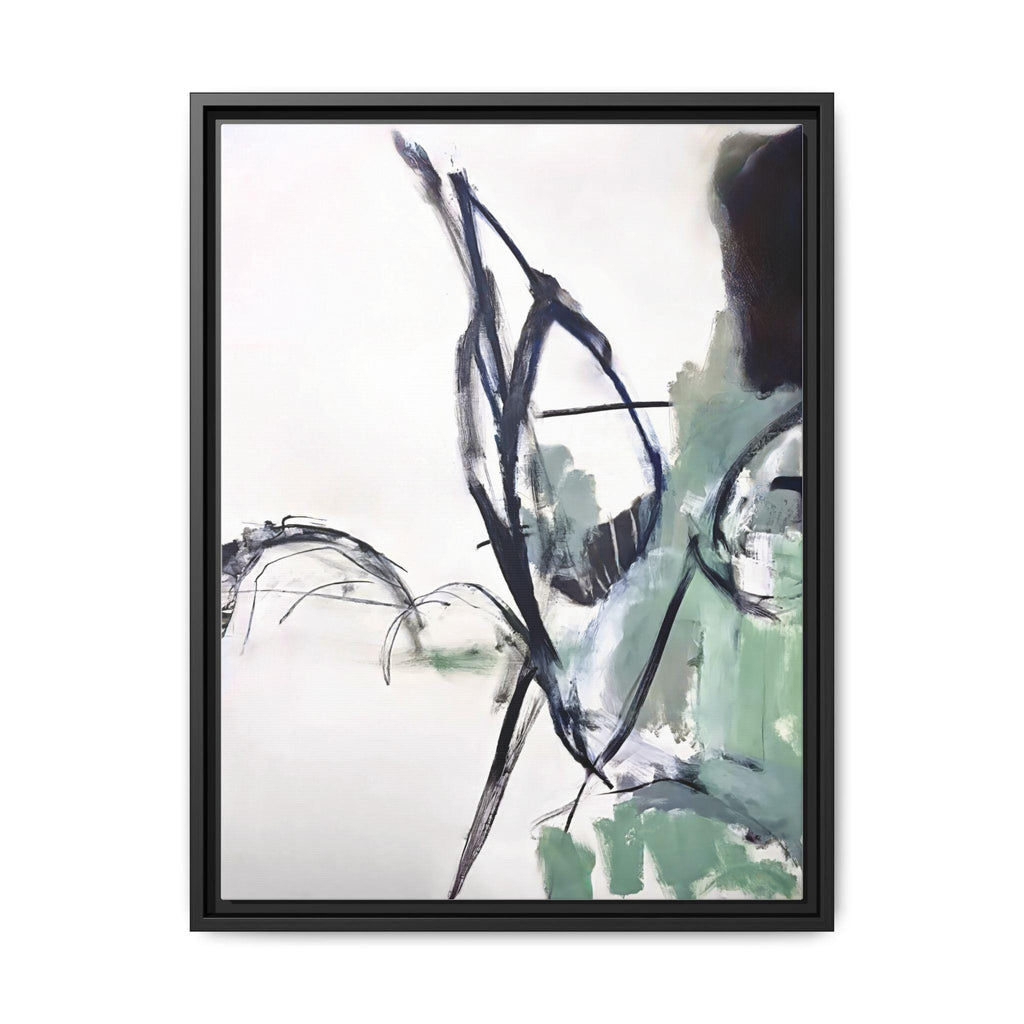 Abstract Green Ink Brushstroke Matte Canvas Framed | Modern Wall Art