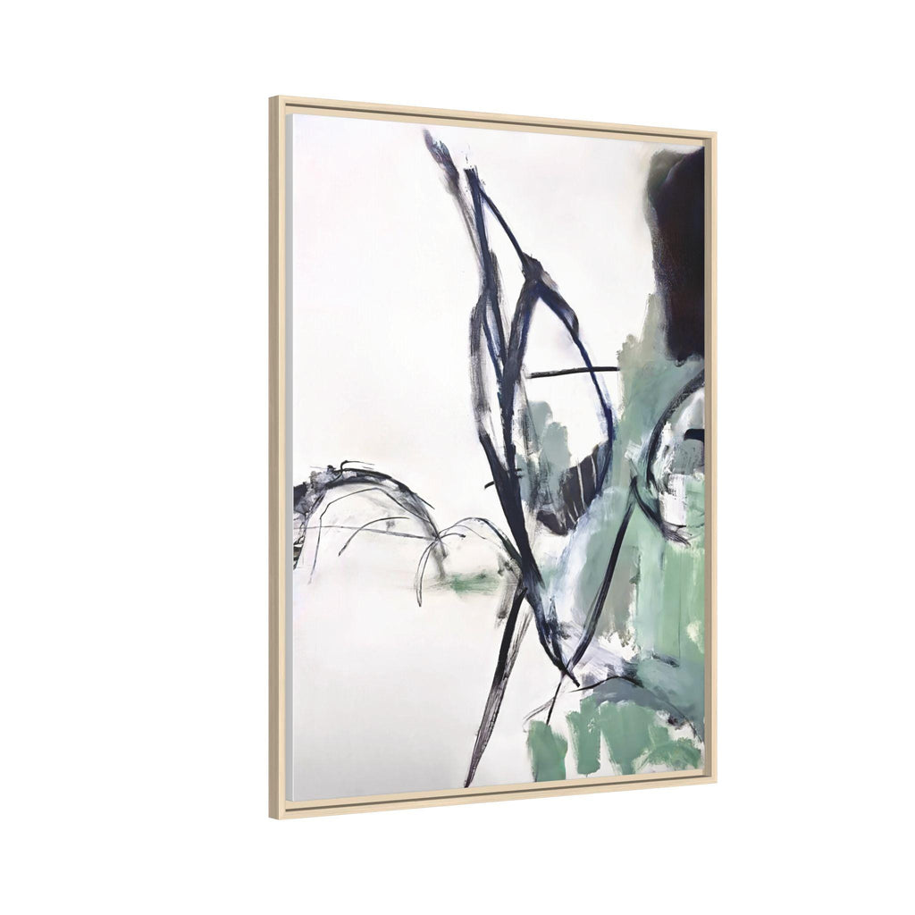 Abstract Green Ink Brushstroke Matte Canvas Framed | Modern Wall Art
